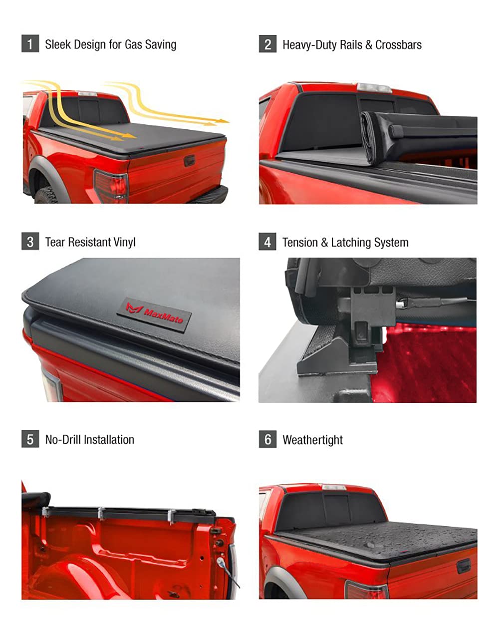 Maxmate Soft Roll-Up Truck Bed Tonneau Cover Compatible With 2002-2008 Dodge Ram 1500; 2003-2009 2500 3500 | 6'4'' (76'') Bed |