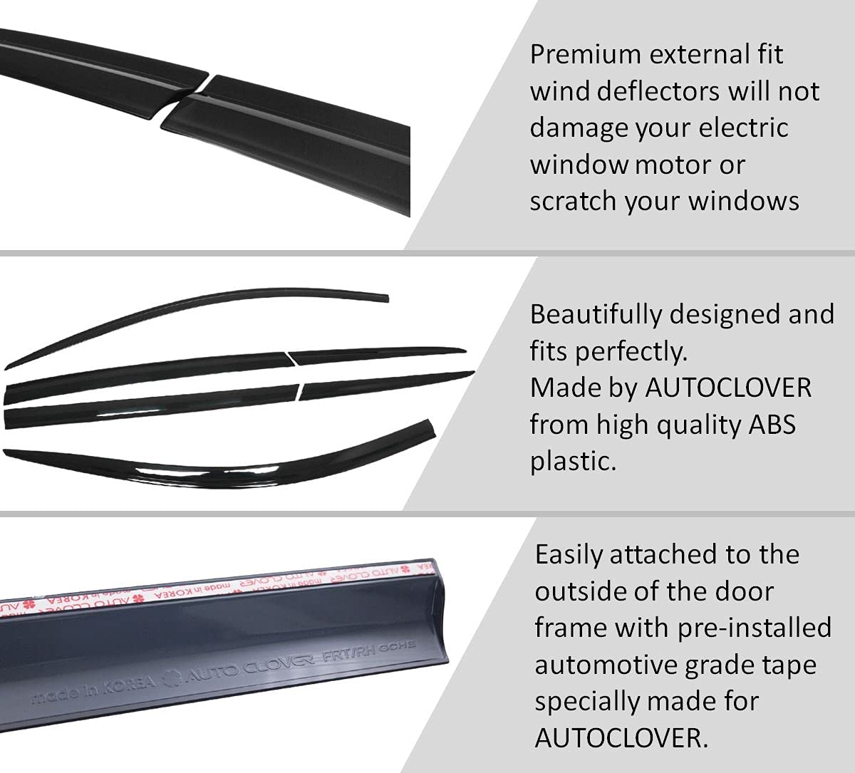 AUTO CLOVER Tape-On Rain Guards for Jeep Grand Cherokee 2014-2021, Black ABS Window Deflectors, 6 Pcs Set