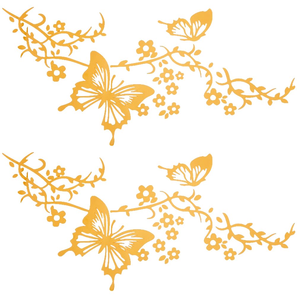 GORGECRAFT 2 Sheets Butterfly Flower Vine Hawaiian Car Decals Set Women Car Rearview Mirror Stickers PET Waterproof Sticker Refl