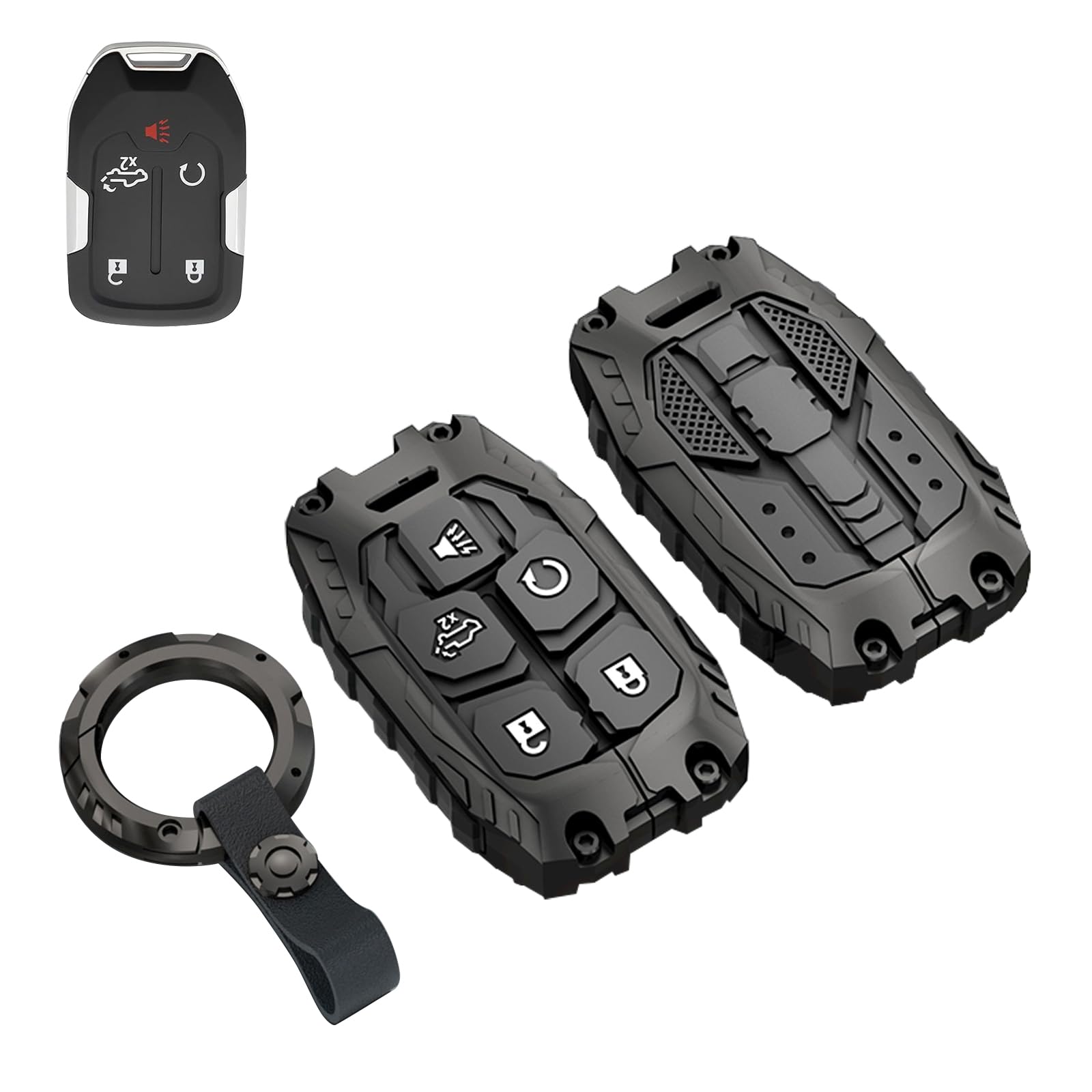 Heavy Key Fob Cover Case Protector for GMC, Keychain, Accessories for 2023 2022 2021 2020 2019 GMC Sierra, Chevy Silverado 1500 