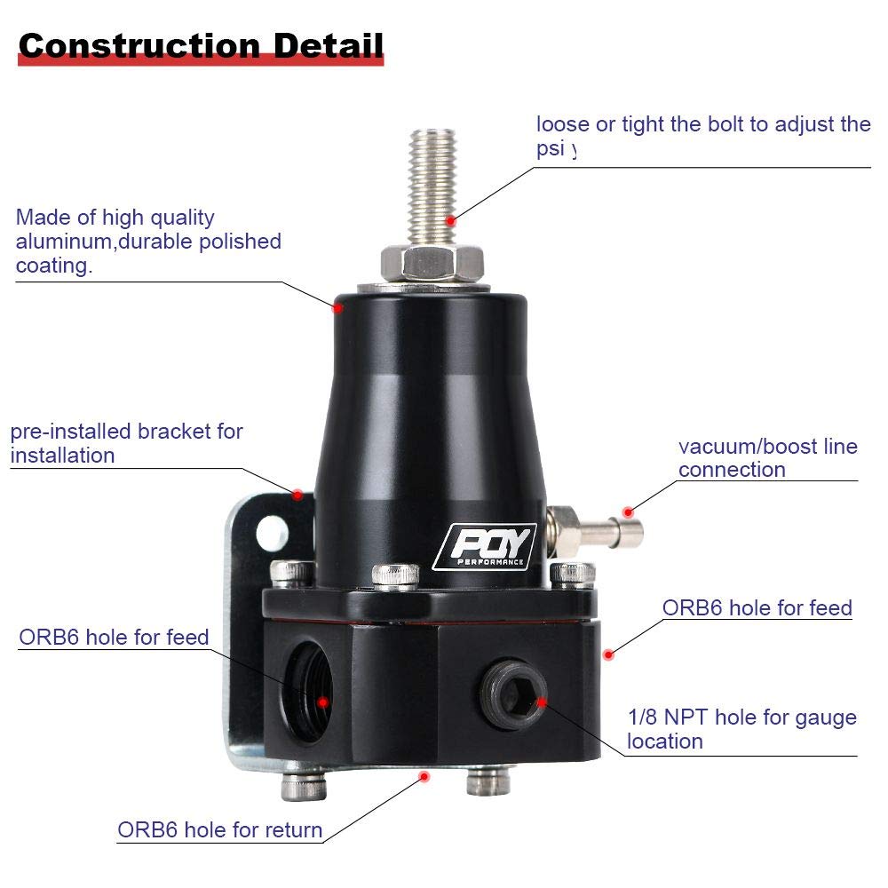 Pqy Fuel Pressure Regulator With Gauge An6 Feed & An6 Return Line Black