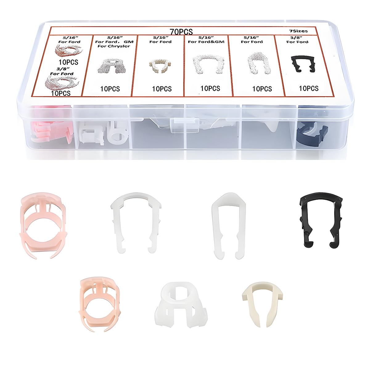 Bittwee 70PCS Car Fuel Line Clips, Automotive Nylon Fuel Line Repair Kit Fuel Hose Retainer Clips Replacement 3/8'' 5/16'' Fuel