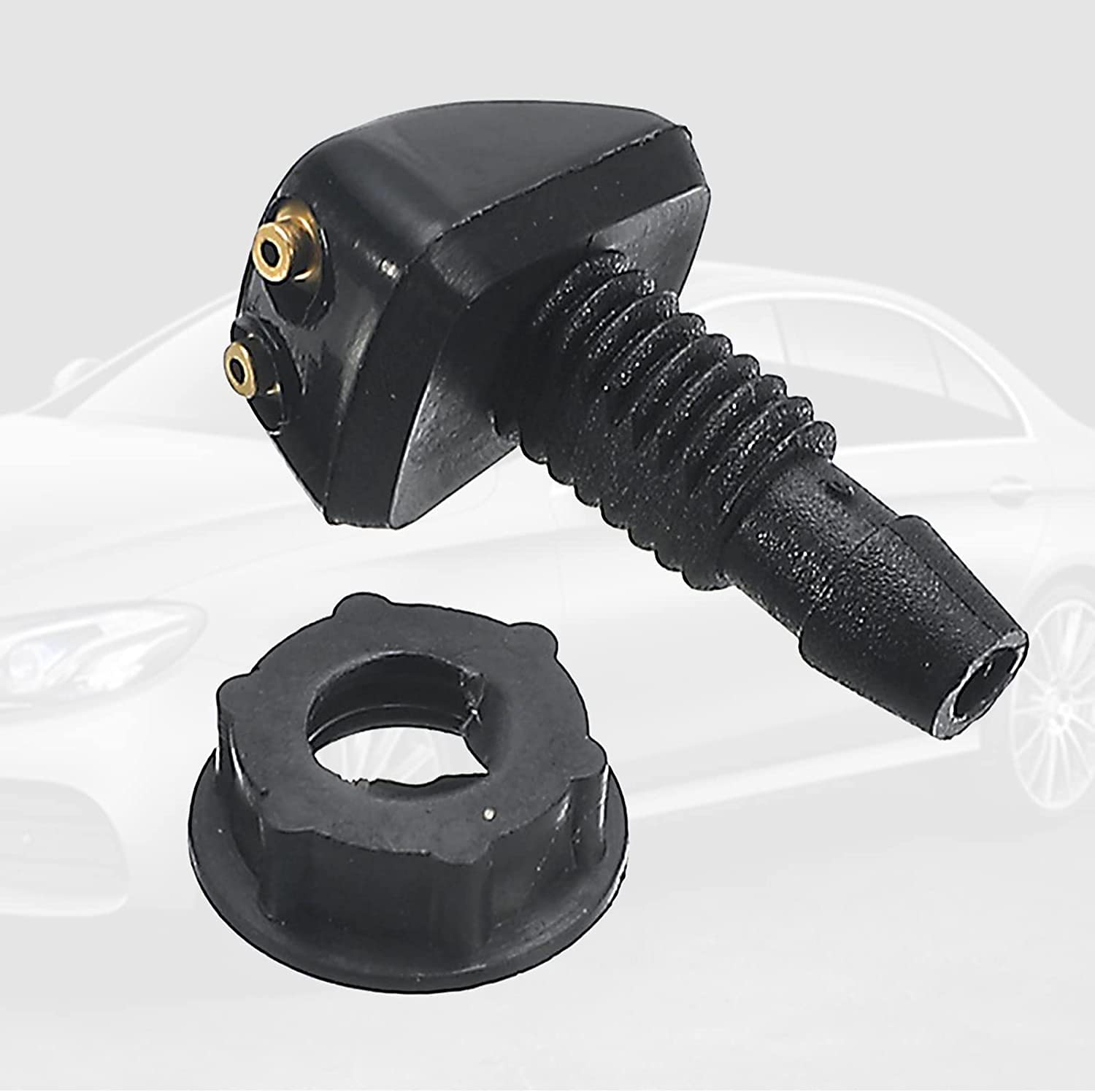 Jeseny 4 Pcs 8Mm 9Mm Front Windshield Washer Nozzle Sprayer Spurter Straight Pillar Truck Automotive Hood 4 Holes Compatible For Ford Honda Chrysler Subaru Bmw Buick Chevrolet Dodge (Black)