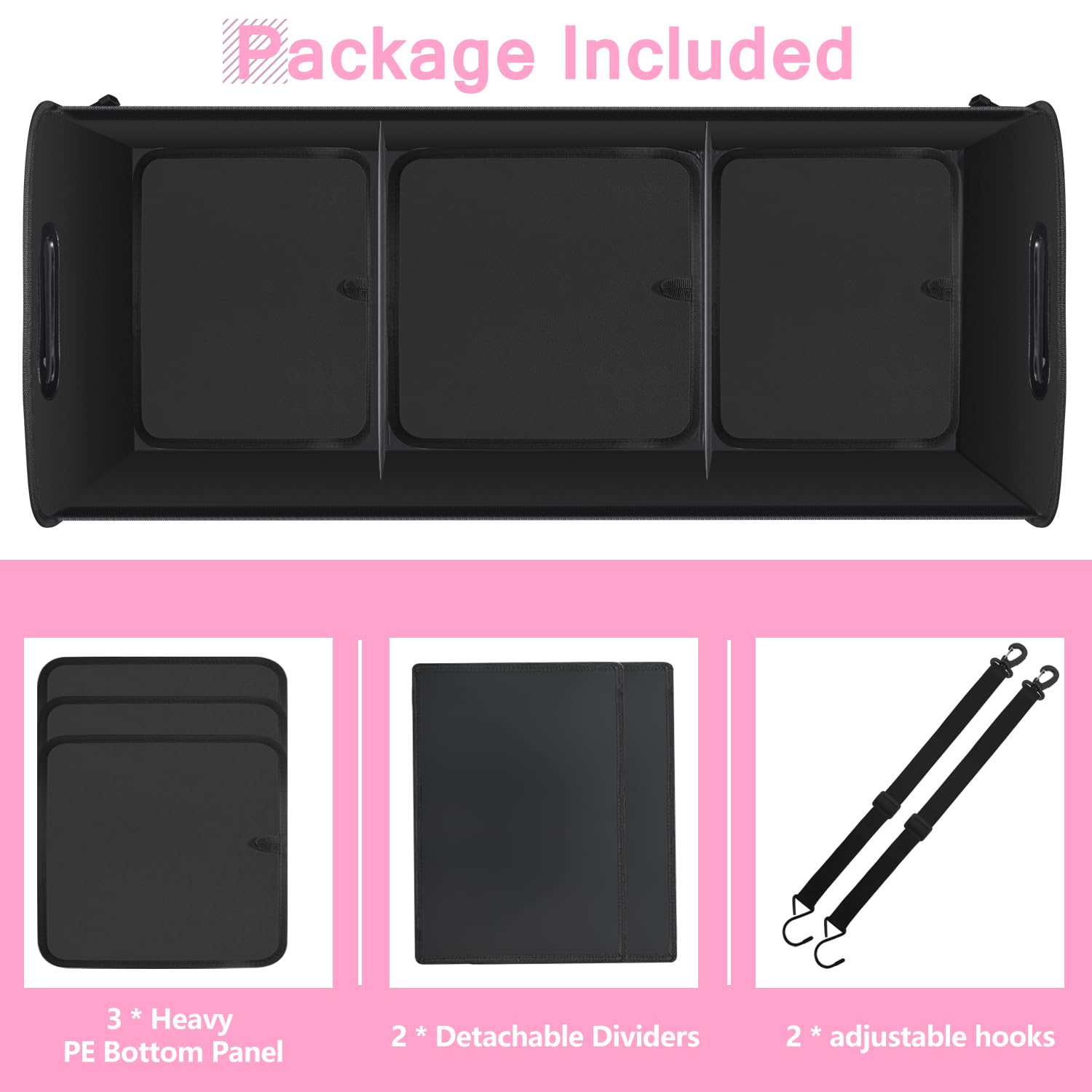 Aophy Trunk Organizer For Car, 95L Large Capacity Car Storage Organizer With Non-Slip Bottom Strips, Cargo Organizer For Suv, Tr