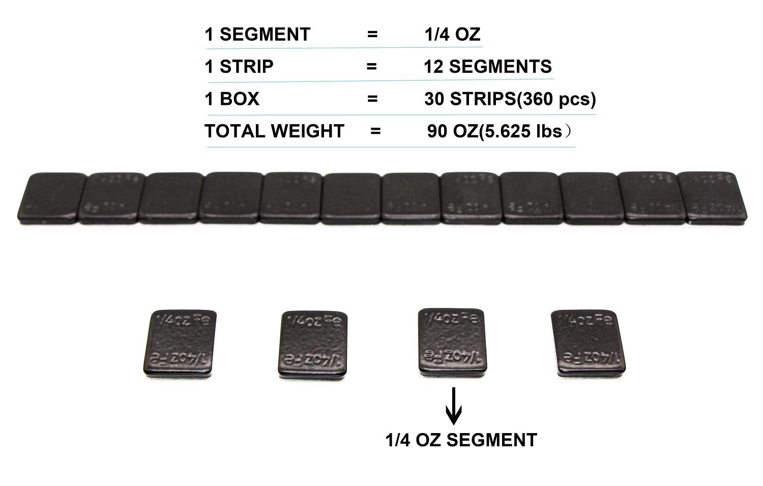 Accretion 48Pcs 1/4 Oz, 0.25Oz Black Adhesive Backed Wheel Weights (12 Oz Pack)