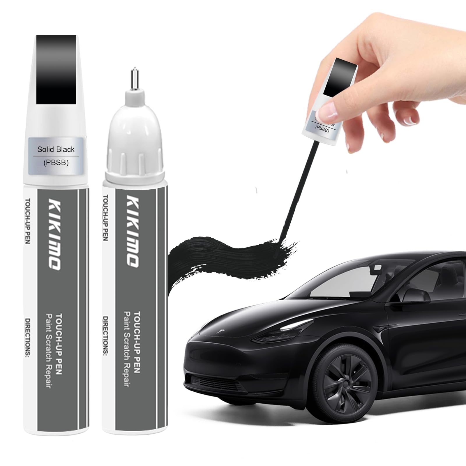 KIKIMO for Tesla Touch Up Paint(Solid Black(PBSB)), Car Paint Repair Kit for Tesla Model Y/3/S/X, 2 In 1 Scratches Repair with P