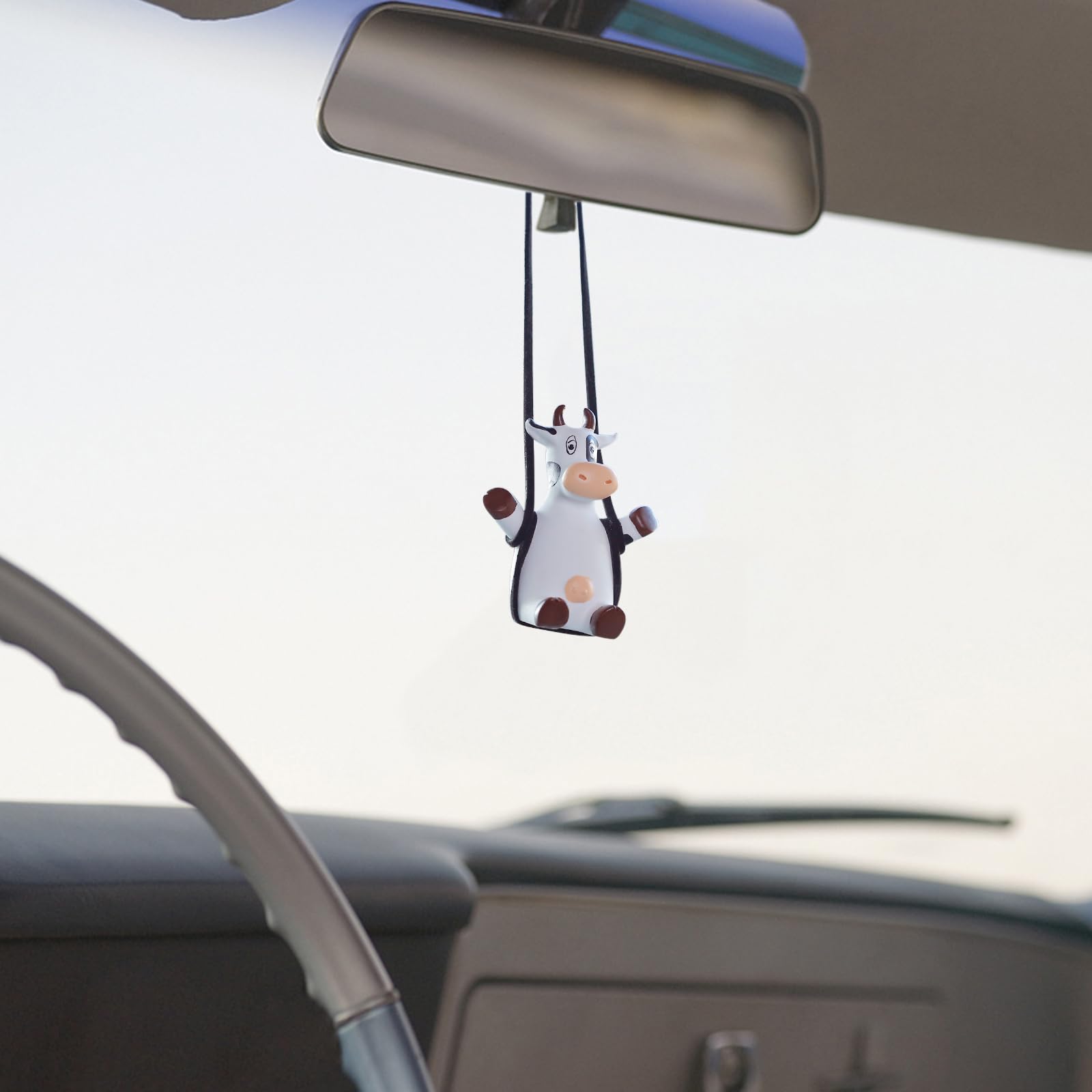 YGMONER Cute Cow Car Rear View Mirror Hanging Accessory, Gypsum Material, Funny Interior Decor Gift for Men & Women, Model CMHO388N