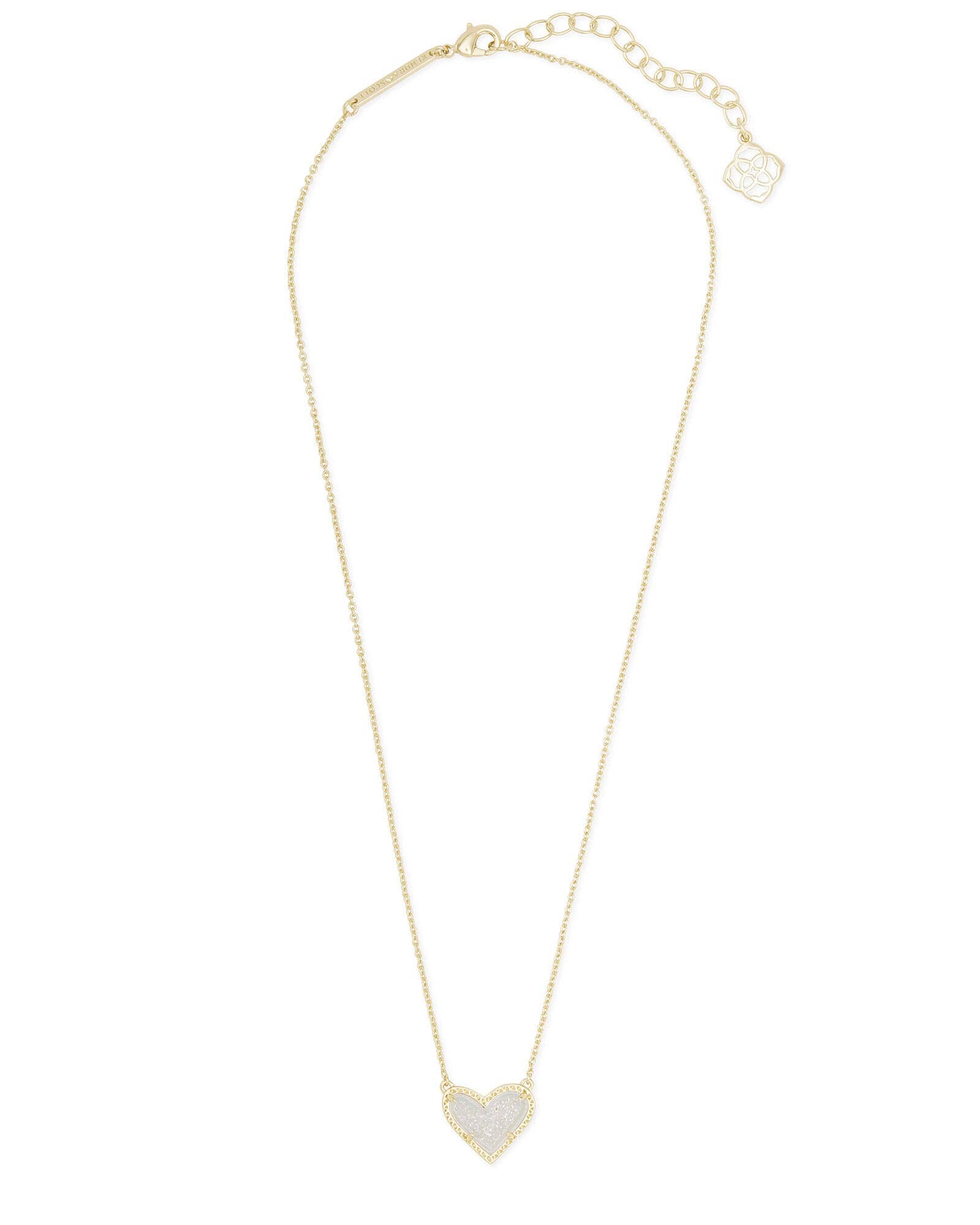 Kendra Scott Ari Heart Pendant Necklace for Women, 14k Gold-Plated, Iridescent Drusy, Adjustable Length, Fashion Jewelry