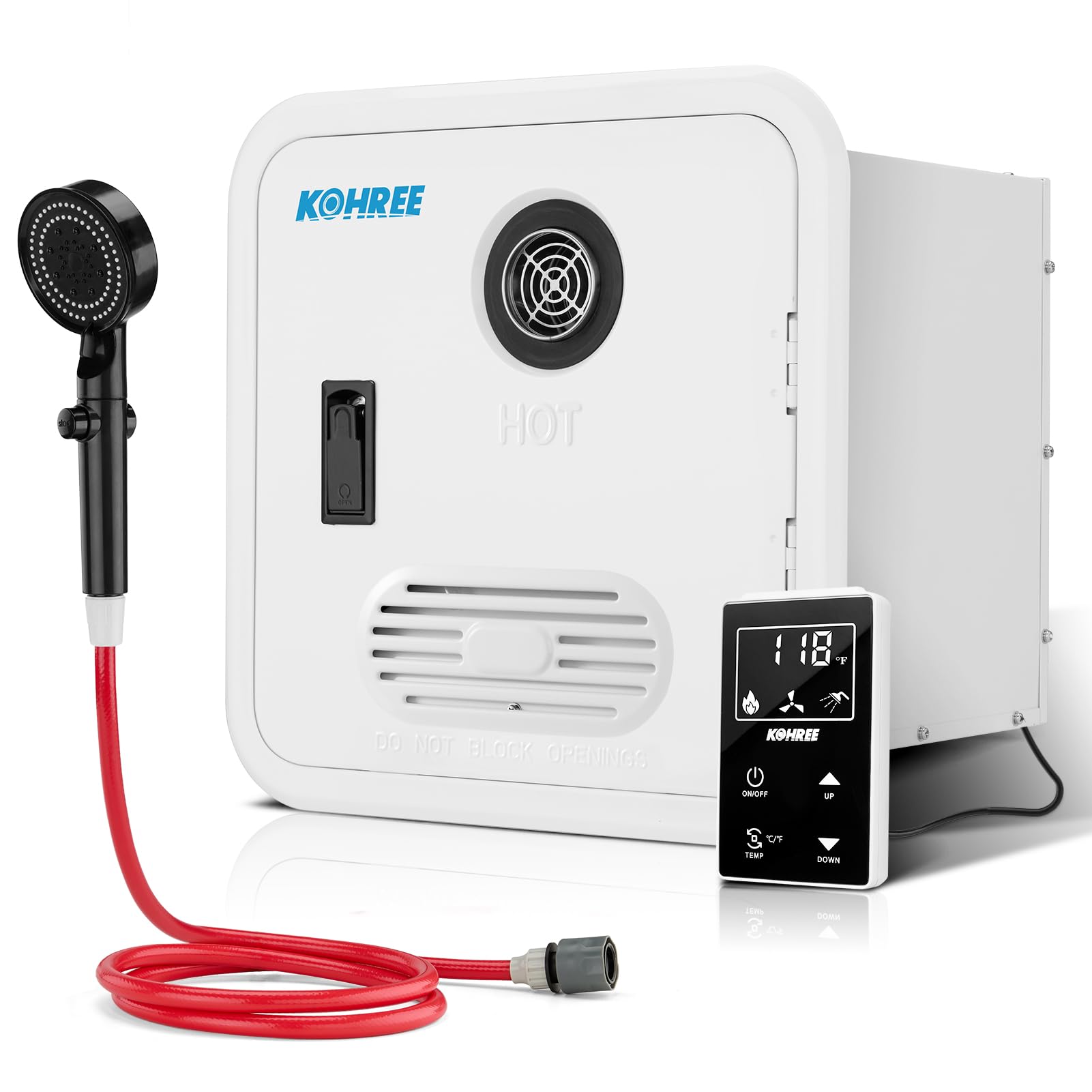 Kohree RV Tankless Water Heater, Upgraded 60,000 BTU RV Water Heater with 15 x 15 inches White Door, Remote Controller and Exter