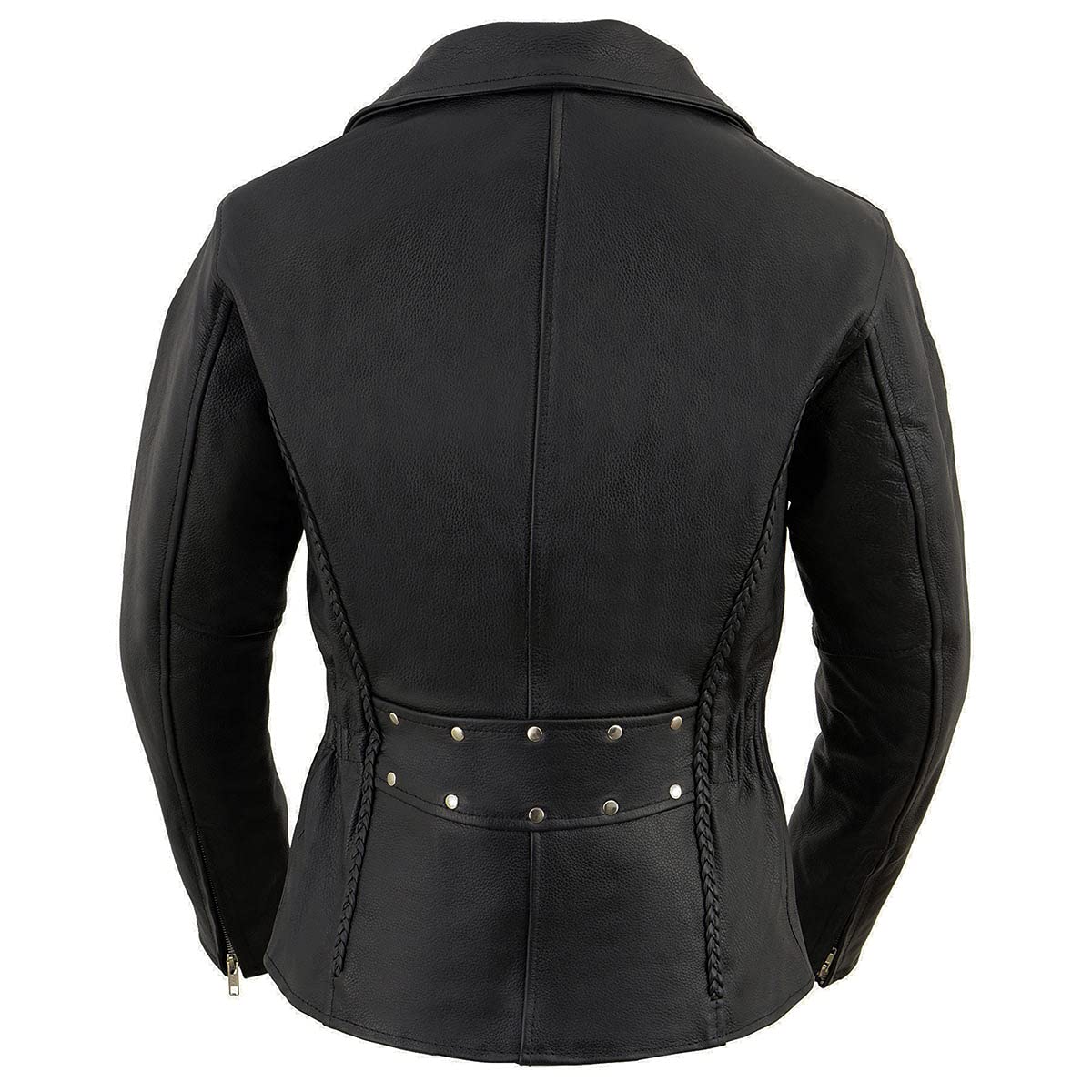 Milwaukee Leather LKL2710 Women's Classic Black Braided Motorcycle Jacket with Studded Back - 5X-Large