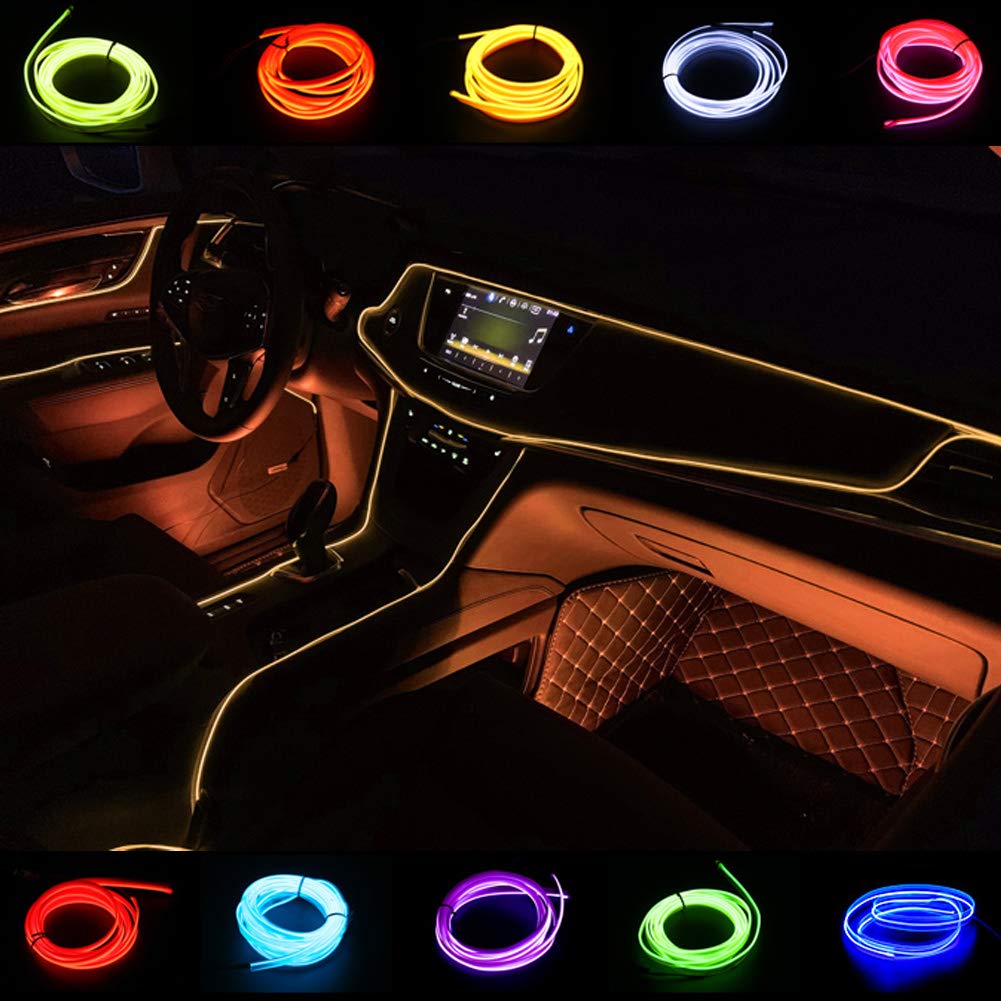 Abaldi El Wire Interior Neon Car Light, Ambient Lighting Kits For Halloween Xmas Christmas Car Interior Decoration(5M/16Ft, Orange)