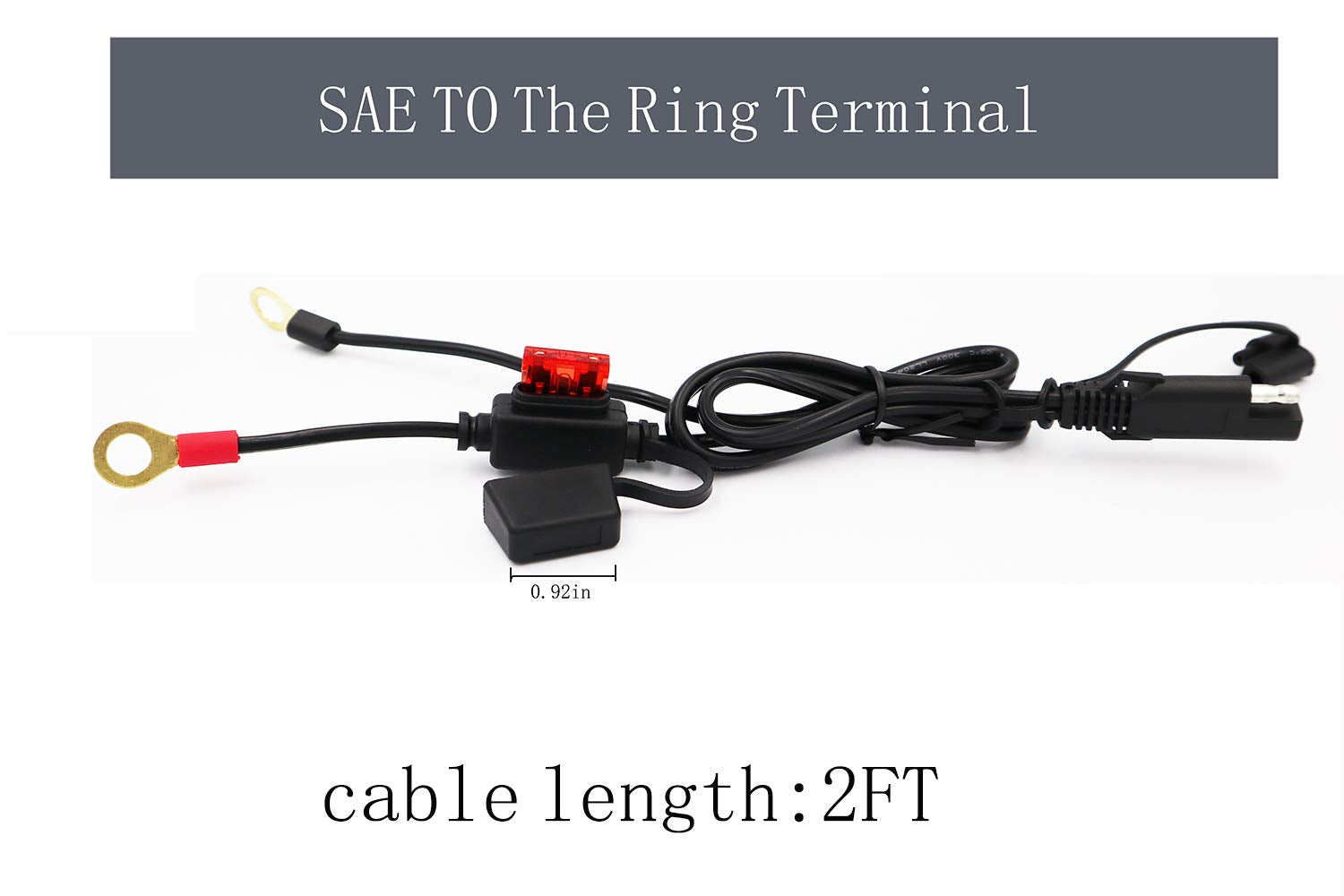 Imestou 2Ft Sae To O Ring Terminal Harness 2 Pin Quick Disconnect Plug, Eyelet Terminal Harness Extension Charge Cord Quick Disconnect Sae Connection Lead For Motorcycle, Car, Tractor 10A Fuse (5Pcs)