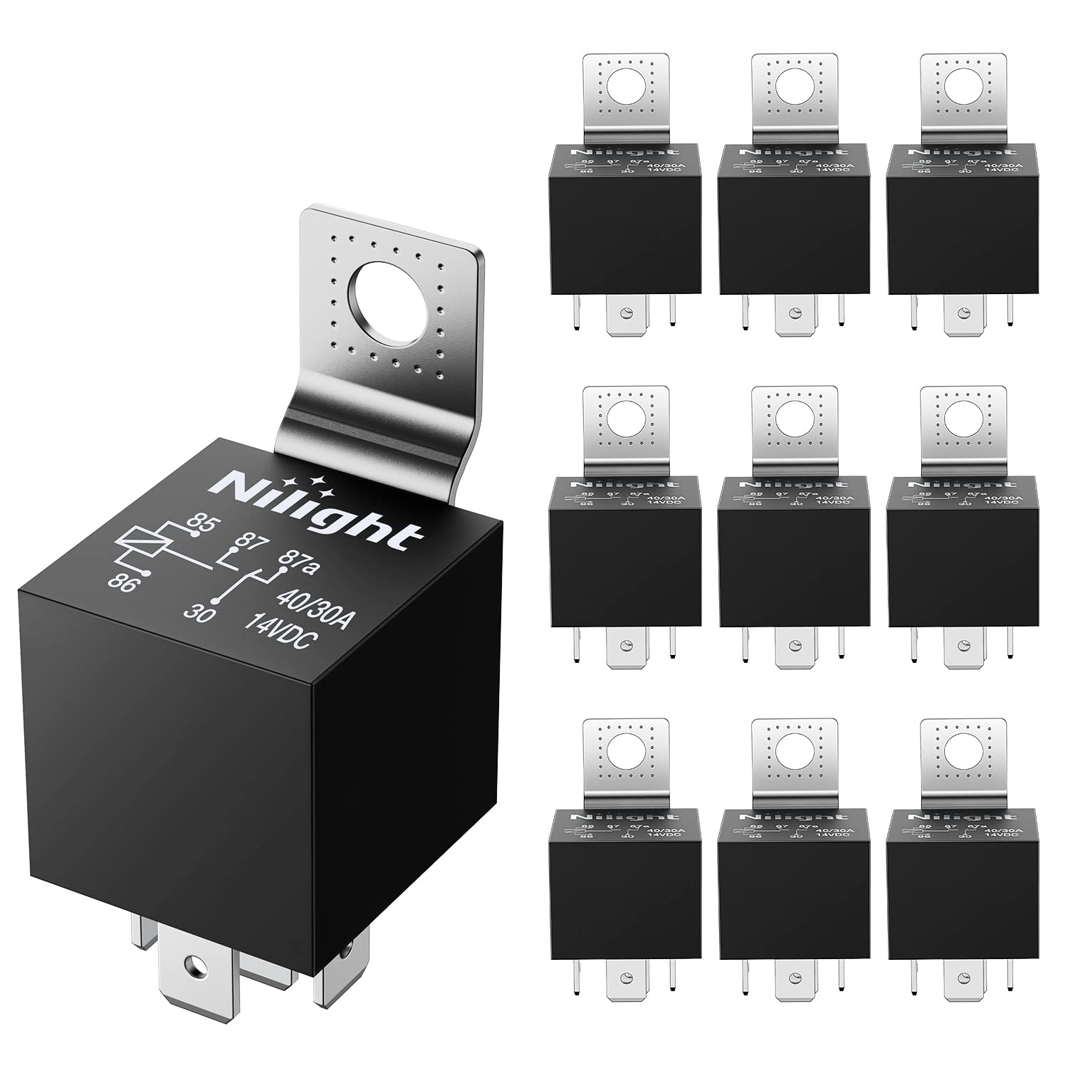 Nilight SPDT Relay Replacement 12V 5 Prong SPDT Auto Tilt Trim Relay (Pack of 10) 40/30 AMP Electrical Power Relay Switch 5 Pin 