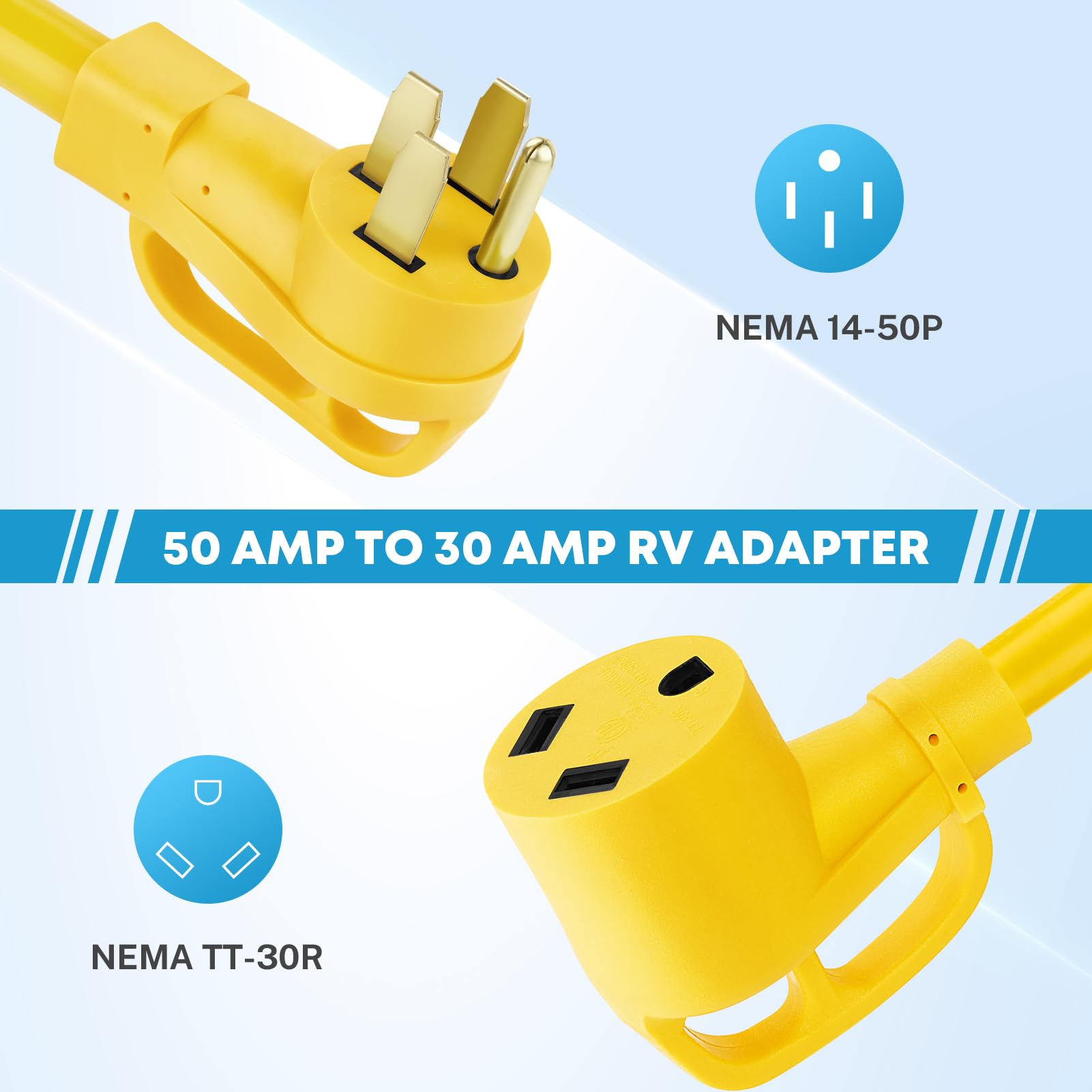 Kohree 50 Amp To 30 Amp Rv Adapter 18'', Heavy Duty Rv Dogbone Electrical Plug Adapter With Grip Handle, Nema 14-50P To Nema Tt-
