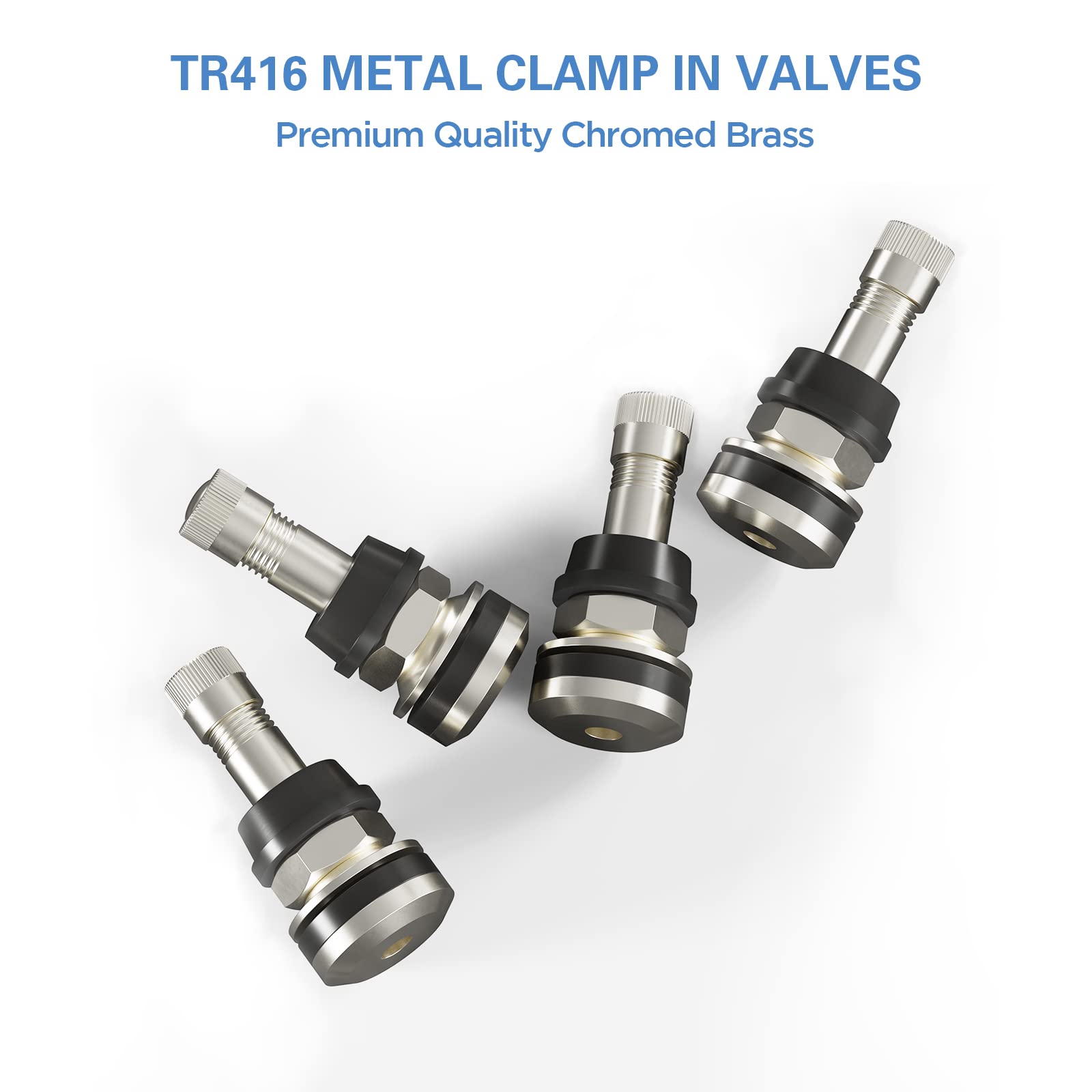 Ckauto 4 Pieces Tr416 Metal Valve Stems Outer Mount Fits .453'' & .625'' Rim Holes Long 1 1/2'', Silver