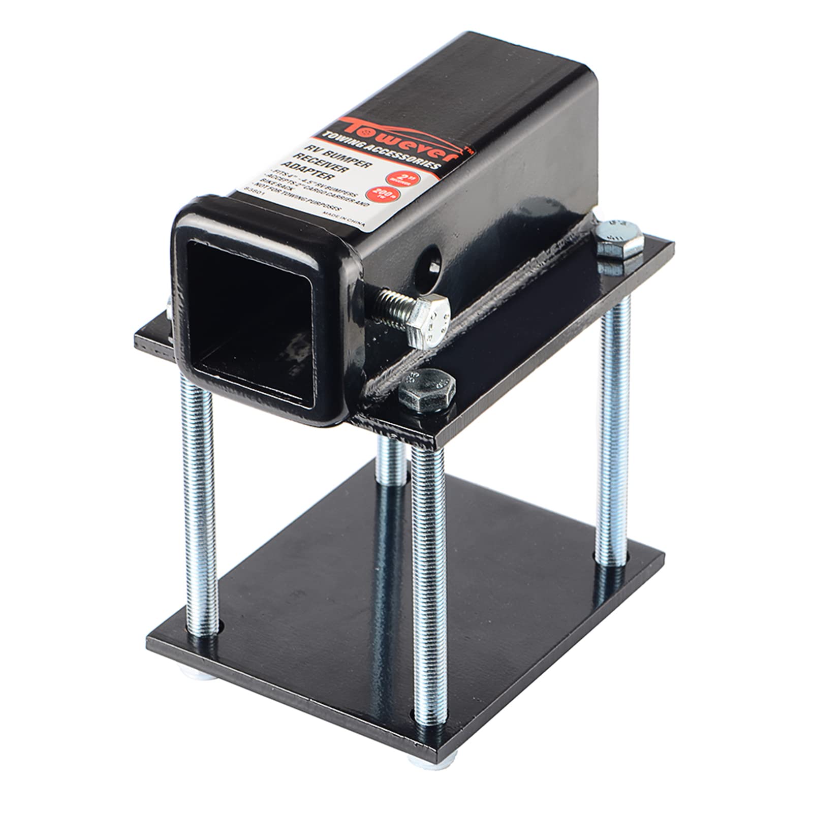 Towever 83801 Towever RV Bumper Hitch Receiver 2 inches Adapter for 4-4.5 inches Travel Trailer Rear Bumper
