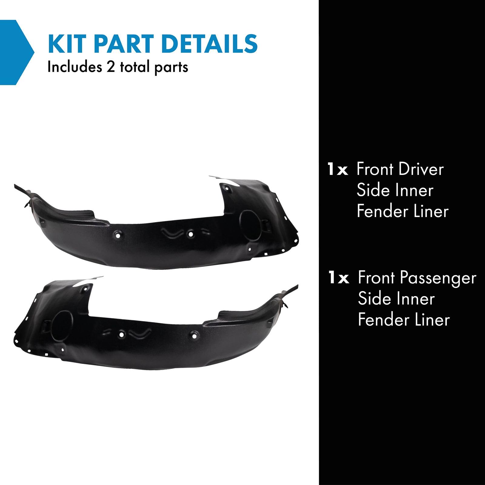 Trq Front Inner Fender Liner Set Compatible With 2006-2011 Cadillac Dts Gm1250116 Gm1251116
