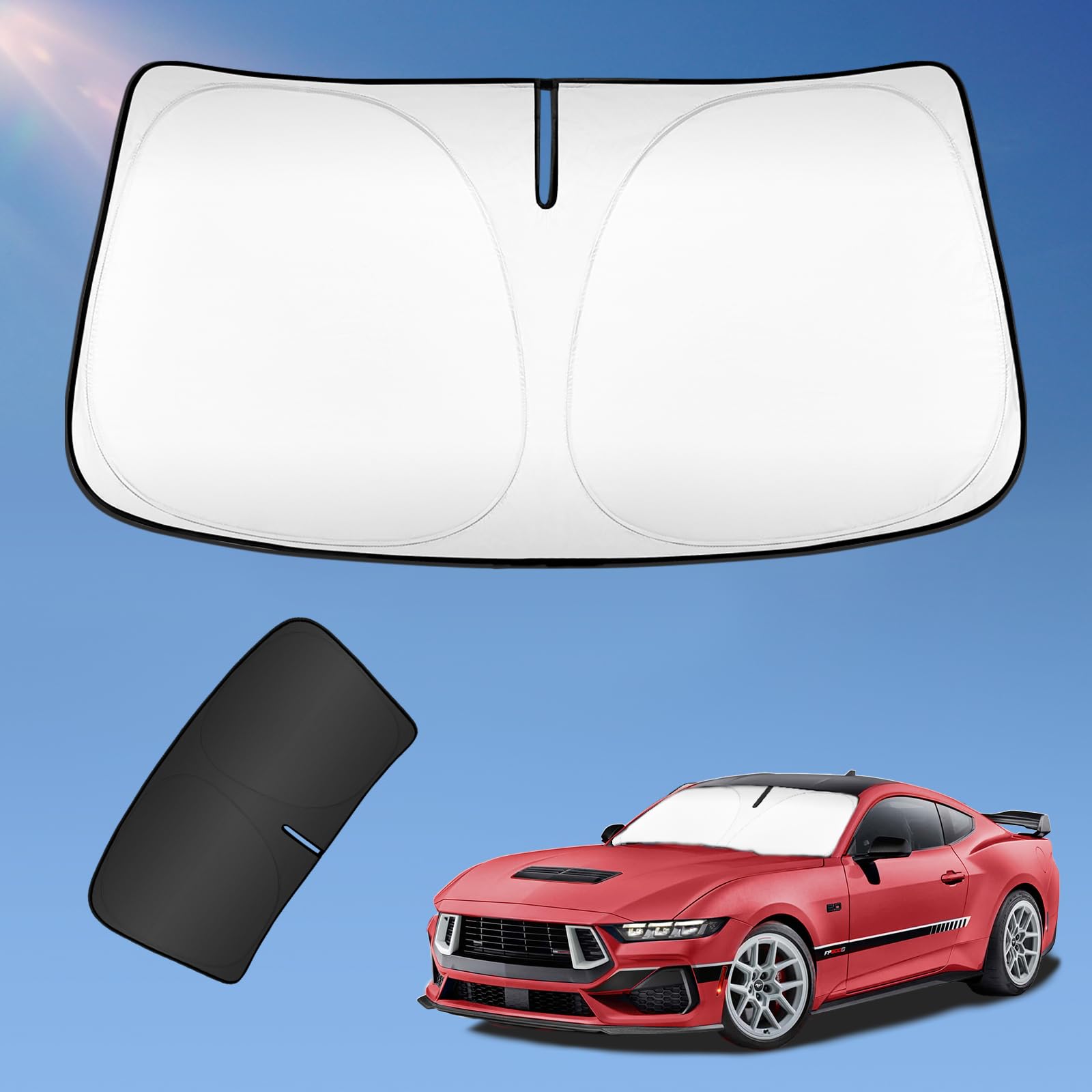 Sun Shade Sunshade For Ford Mustang 2015-2025 Windshield Cover, 2-Layers Sun Shield 240T Silver Coating Sun Visor Foldable Windo