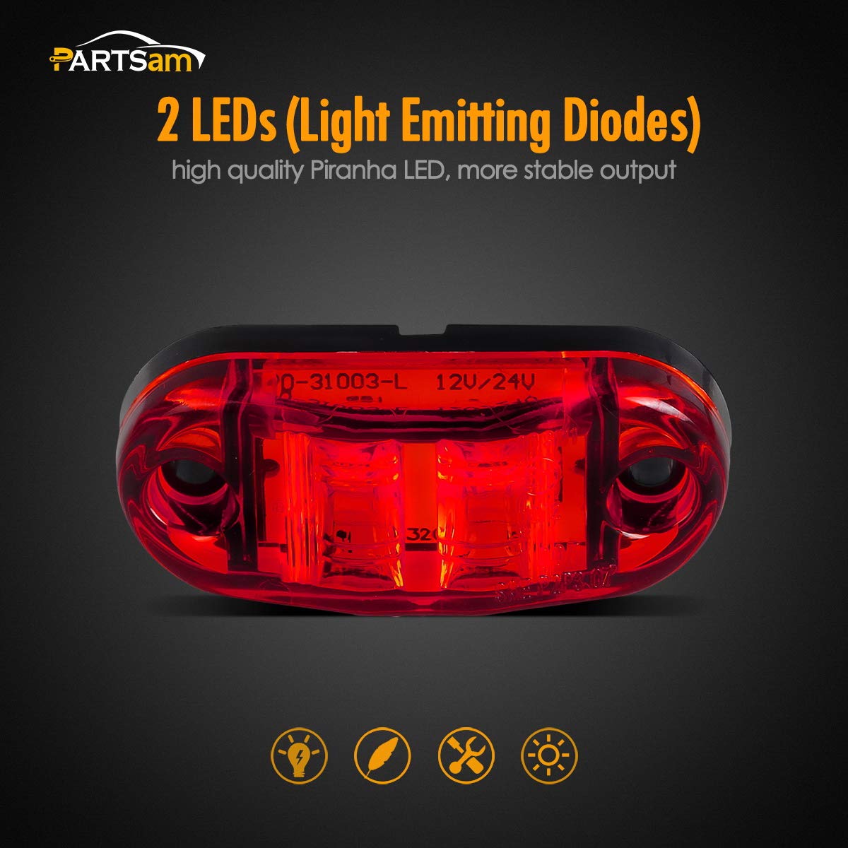 Partsam LED Trailer Lights - 2.5" Oval, Amber & Red, 4-Pack, Surface Mount, Polycarbonate, Model 5864207539