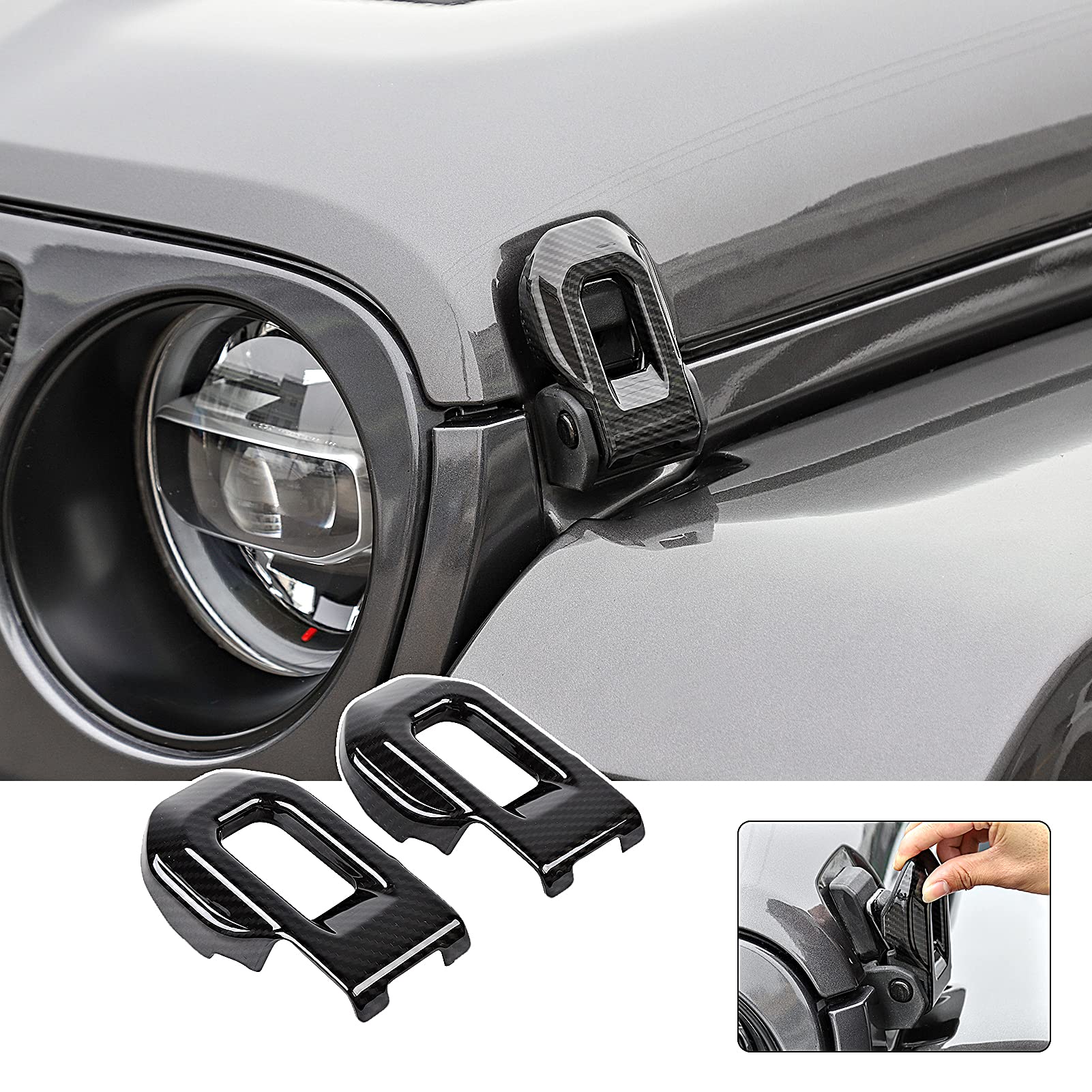 Hoolcar Hood Latch Lock Catch Brackets Cover For 2018-2021 Jeep Wrangler Jl Jlu & 2020-2021 Gladiator Jt, Carbon Fiber