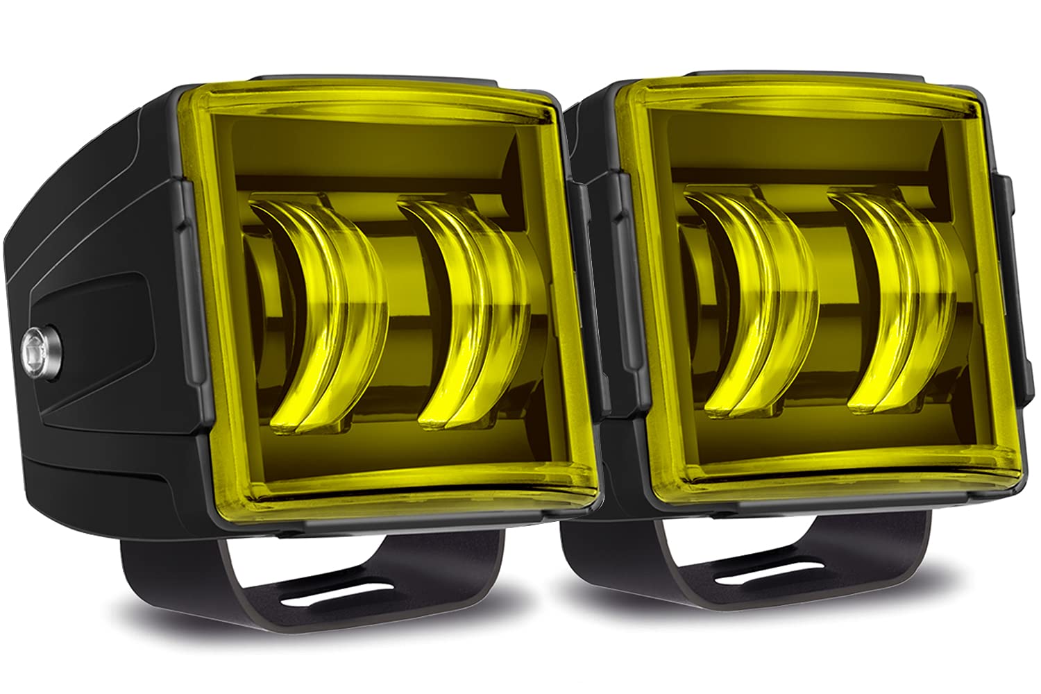 Sufemotec 6D 3 Inch Yellow Led Fog Light, 12V 24V Flood Beam 4X4 Offroad Driving Lights, Led Work Pods Light For Motorcycle Atv
