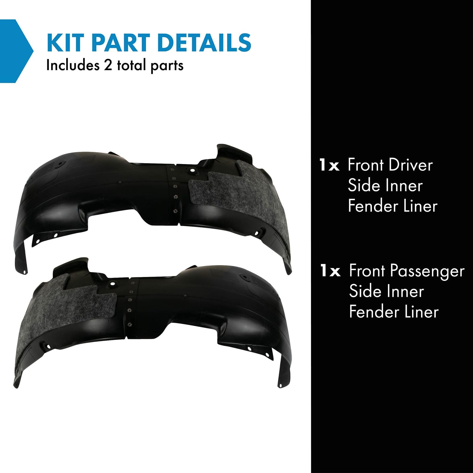 Trq Front Inner Fender Liner Set Compatible With 2017-2018 Hyundai Elantra Hy1248161 Hy1249161