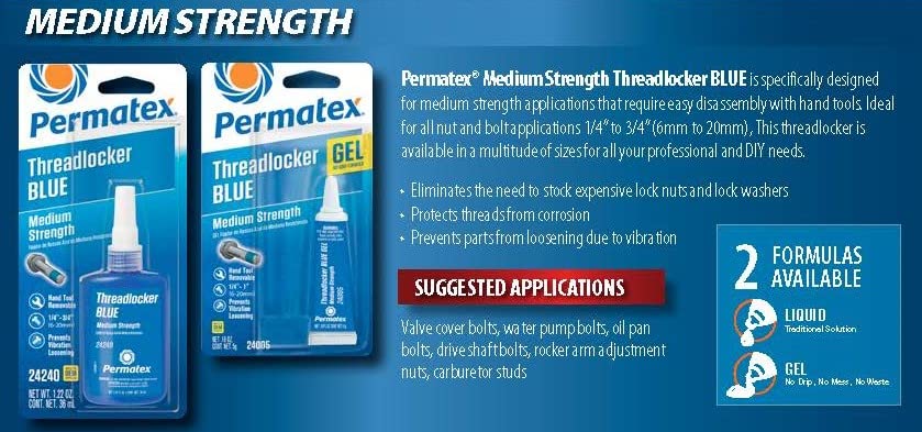 Permatex 24010 Medium Strength Threadlocker Blue Gel, 10 G Gel Twist Applicator