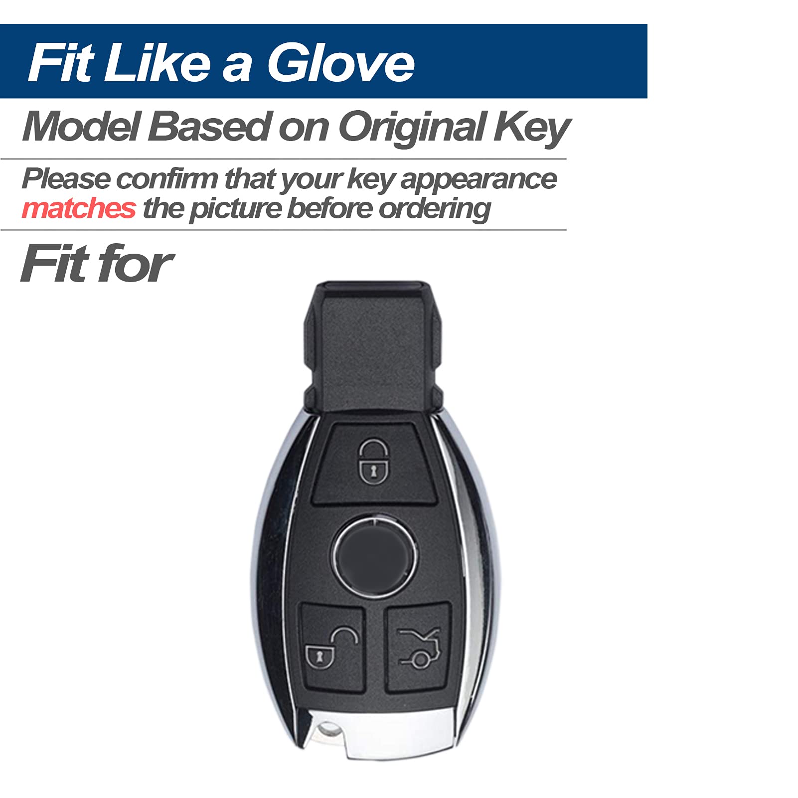 INFIPAR Key Fob Cover Case for Mercedes Benz - TPU, Universal Size, Blue, Model IP1422, with Key Chain