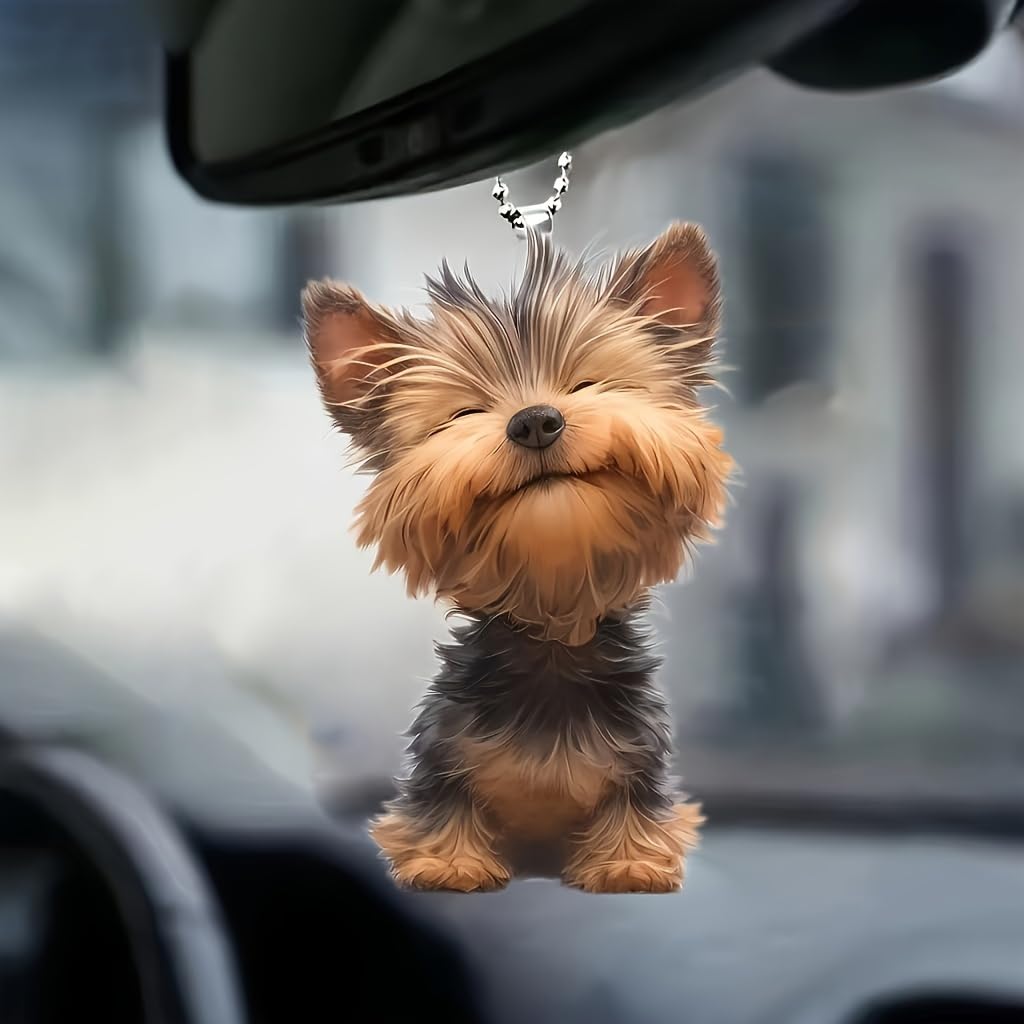 2D Yorkie Car Pendant - Multifunction Keychain & Backpack Decor | Valentines/Christmas Gift for Friends
