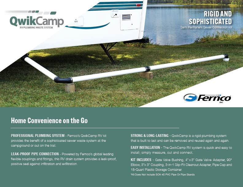 Fernco Qwikcamp Rv And Camper Sewer Waste Plumbing Connection System Kit With Slip Fit Coupling Adapter For 3-In. Pvc Pipe