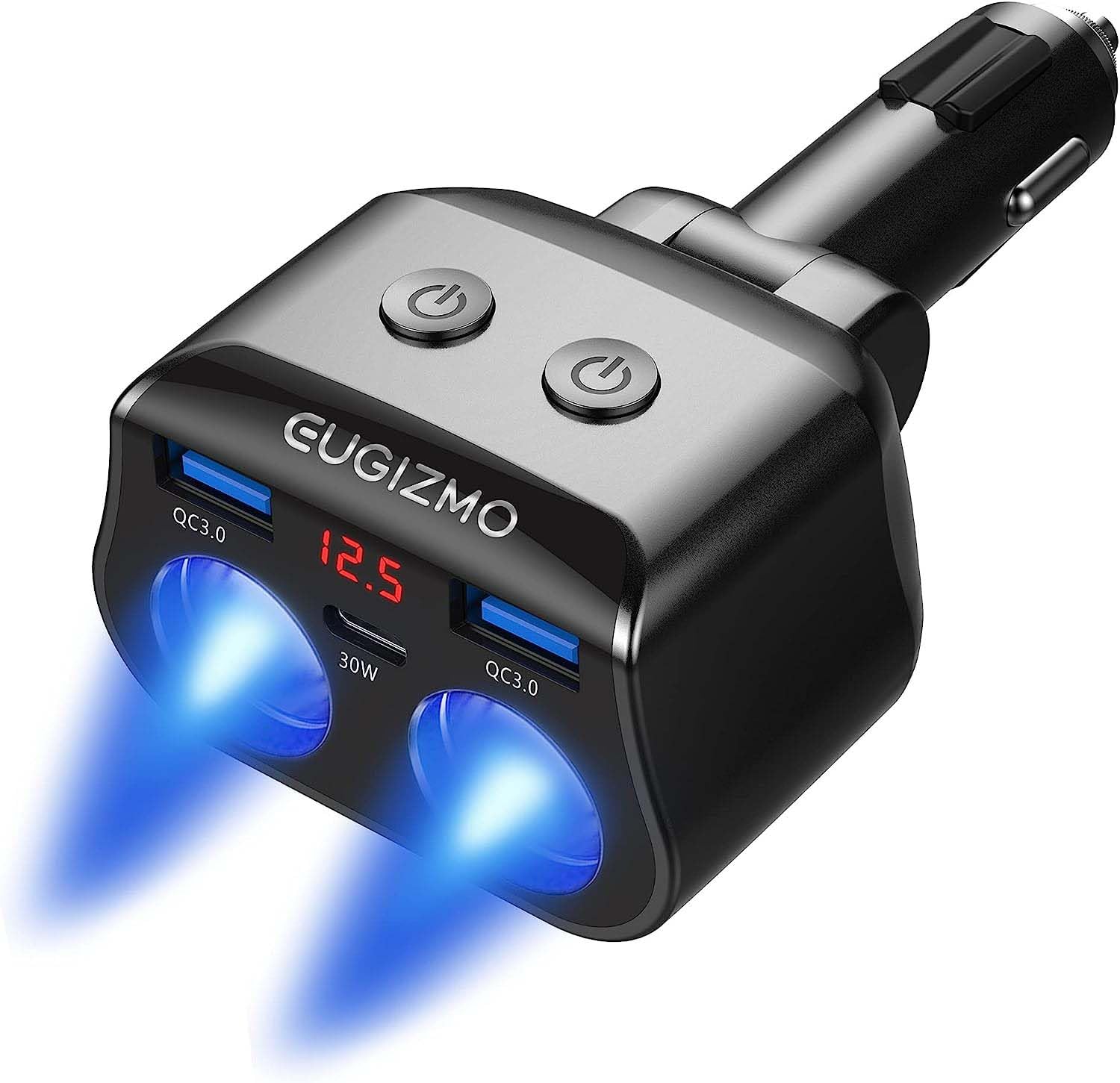 EUGIZMO Dual Car Charger Adapter, 200W Double Cigarette Lighter Adapter Outlet Dual Cigarette Lighter Plug Splitter USB Charger 