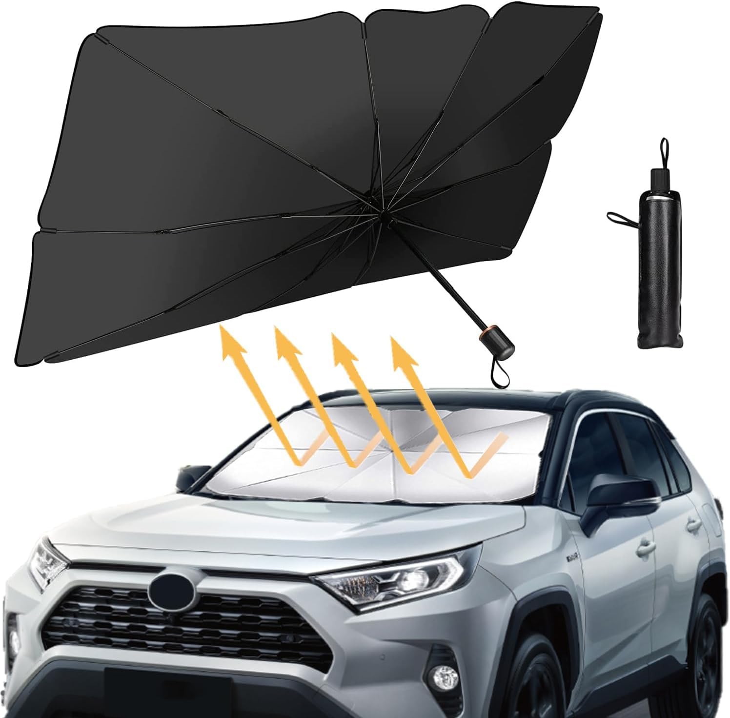 UV Protection Front Windshield Sunshade Umbrella, Polyester UV & Heat Protector Car Sun Visor, Full Cover & Foldable Sun Shield 