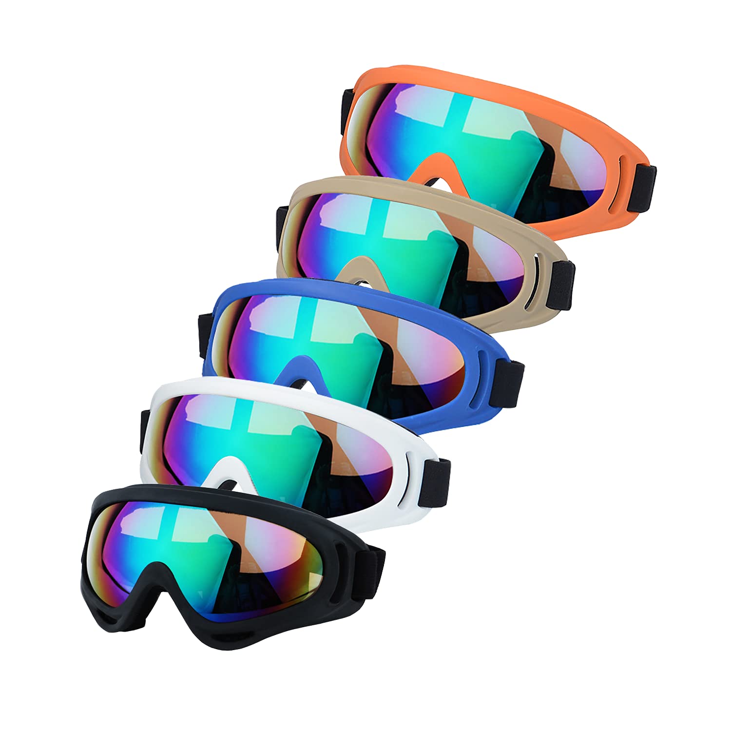 Ljdj Motorcycle Goggles - Glasses Set Of 5 - Dirt Bike Atv Motocross Anti-Uv Adjustable Riding Offroad Protective Combat Tactica