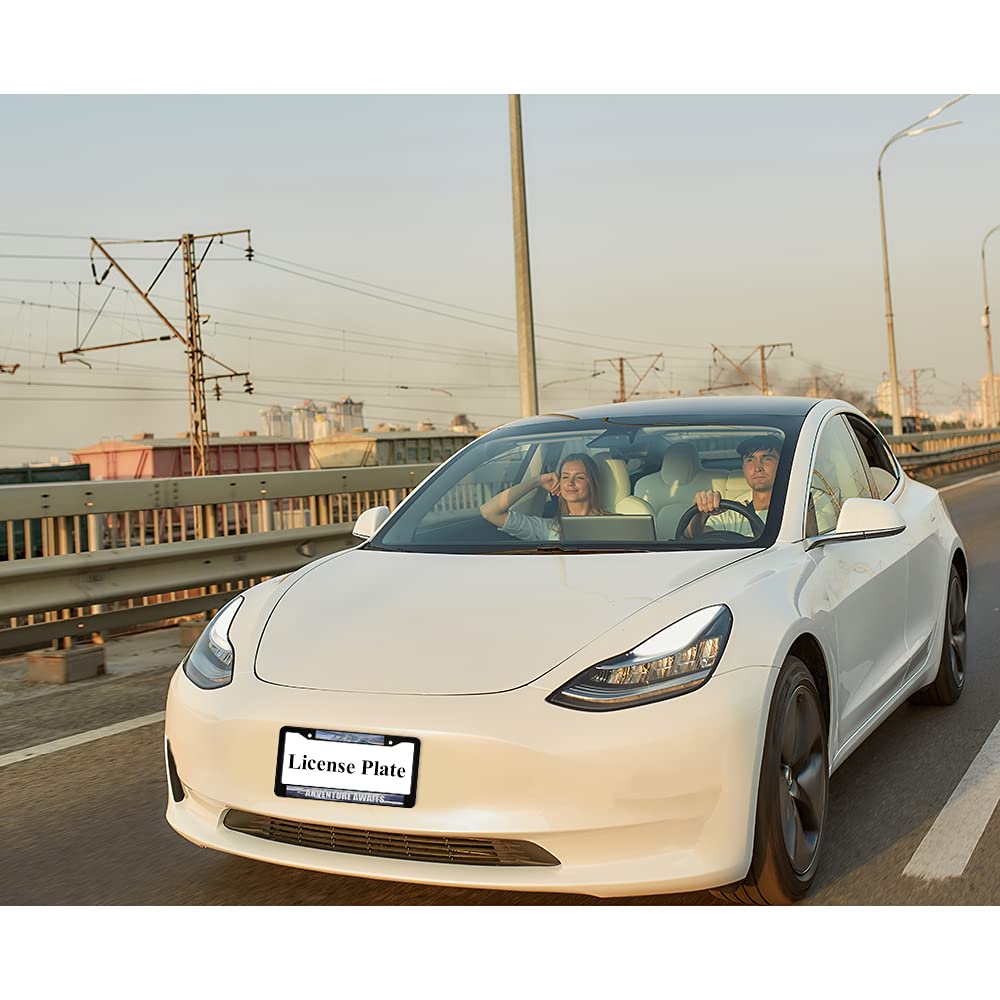 Ofloral Adventure Awaits Aluminum Alloy License Plate Frame Natural Snow Mountain Plateau River Applicable To Us Standard Car Me