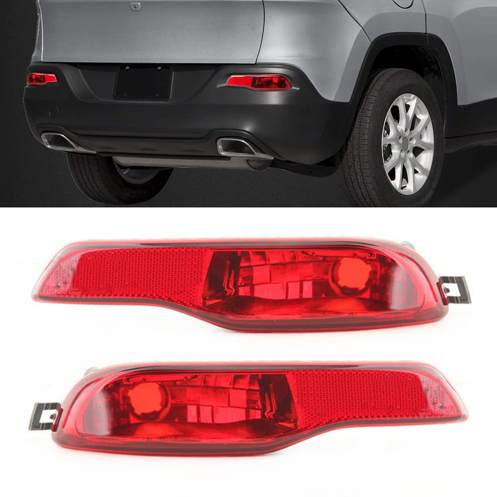 MASO Rear Bumper Reflector Driver & Passenger Side Light Lamp Lens Cover Compatible with Jeep Cherokees 2014 2015 2016 2017 2018