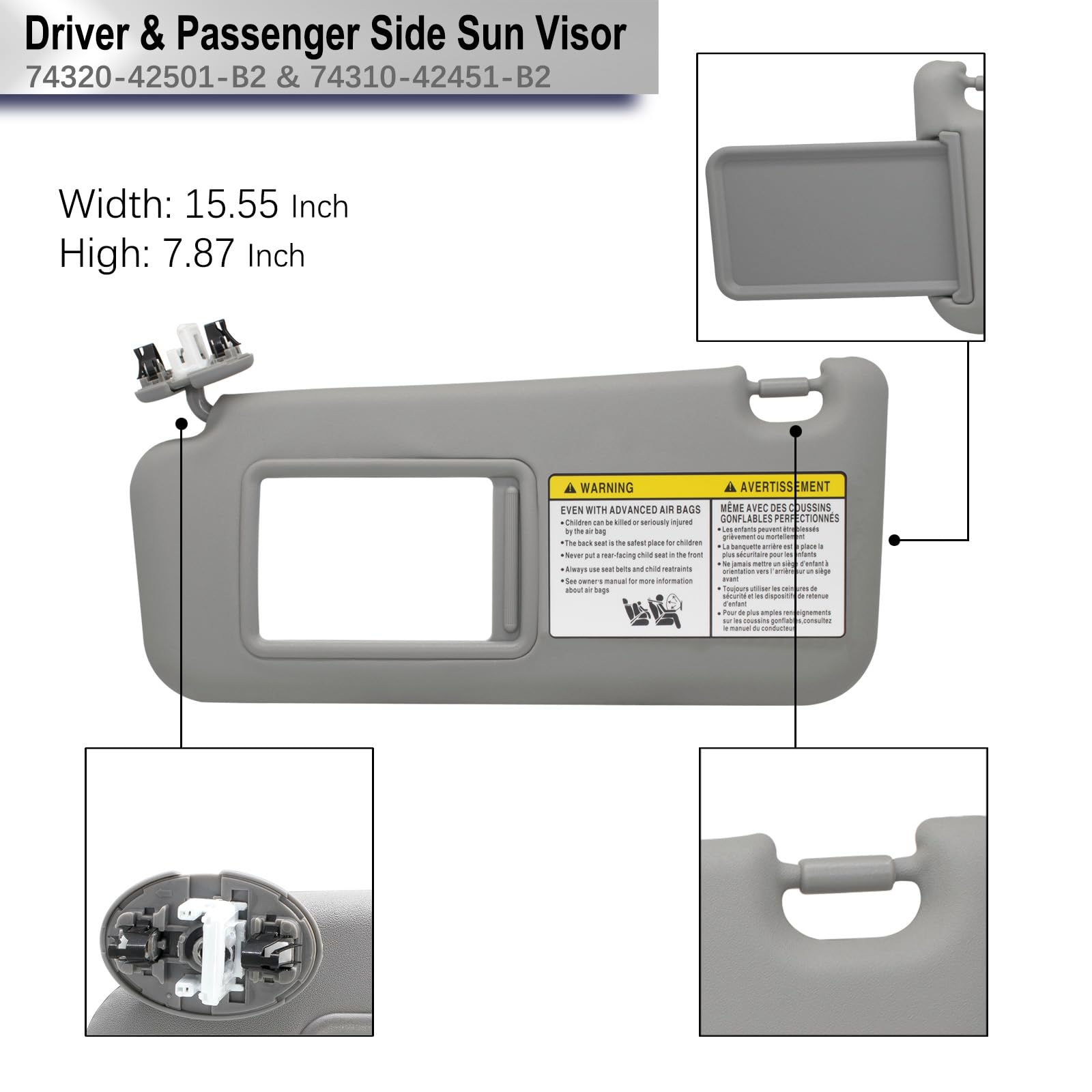 Driver Left & Passenger Right Side Sun Visor Compatible With Toyota Rav4 2006 2007 2008 2009 2010 2011 2012 2013 With Light Repl
