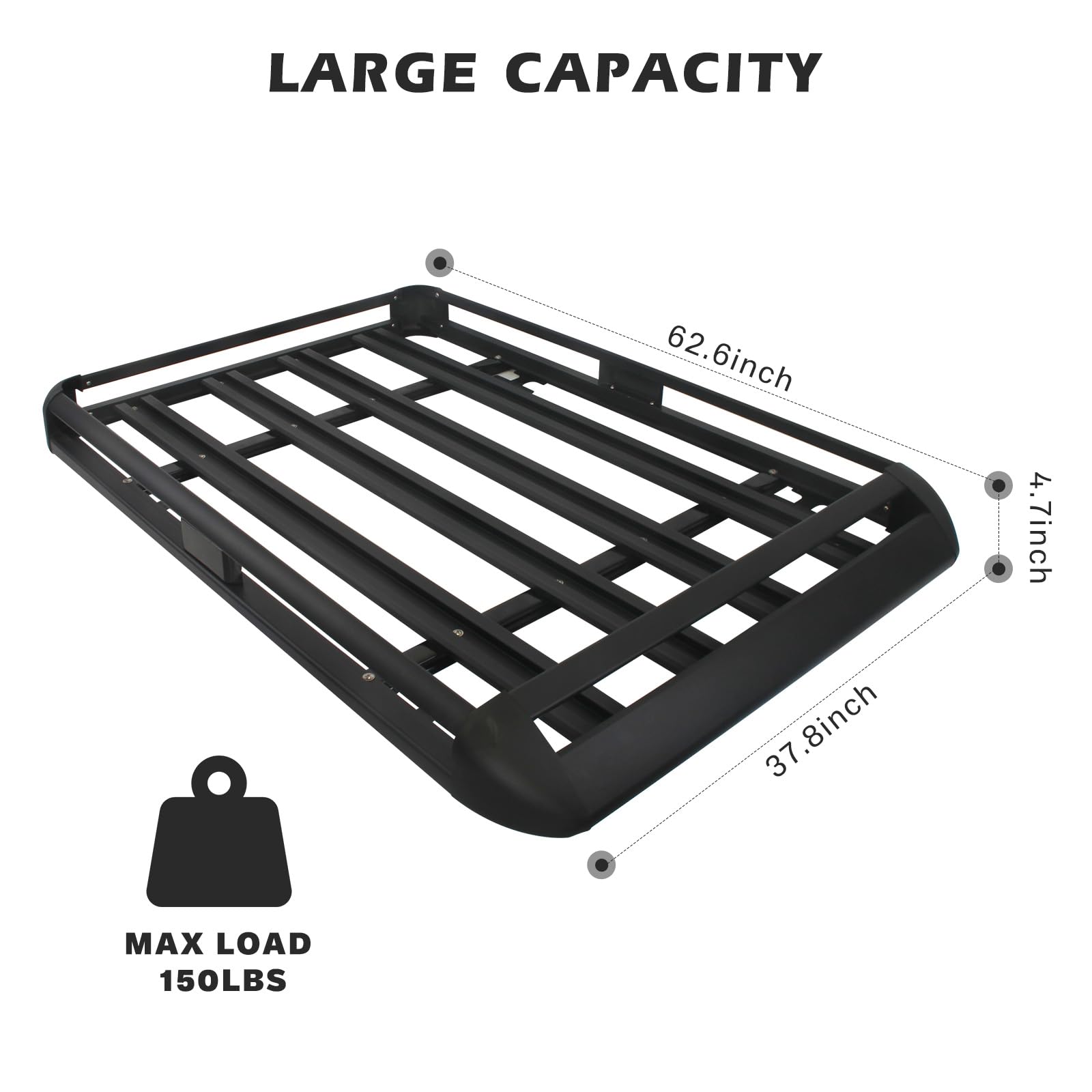 Updated Roof Rack Cargo Basket Carrier, 63'' x 38'' Aluminum Alloy Luggage Holder for SUV, Truck, Car - Universal Design with 15