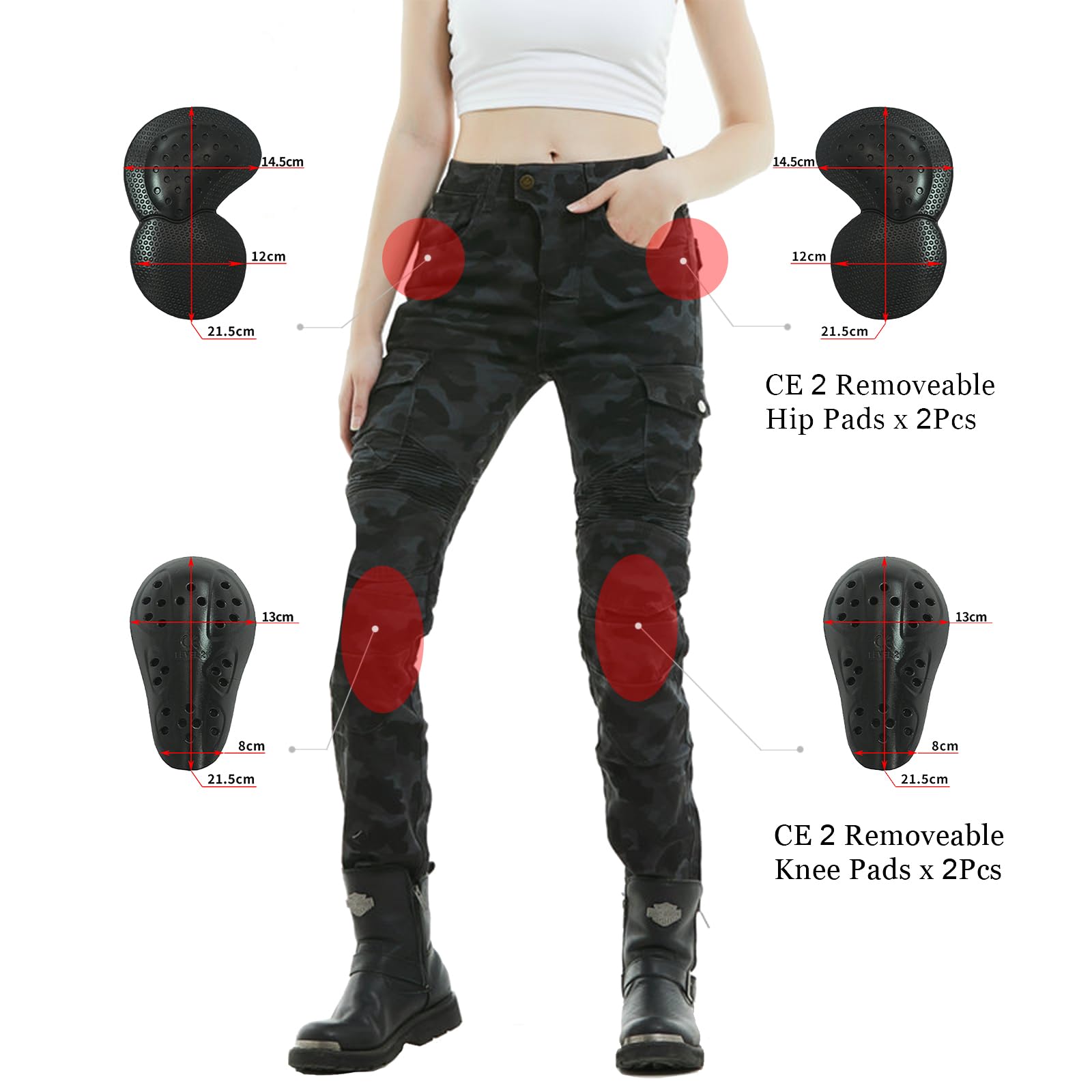 LOMENG Motorcycle Riding Pants Motorcycle Jeans Slim Fit with CE Knee Hip Removable Protectors Armor for Women Blue Camouflage X