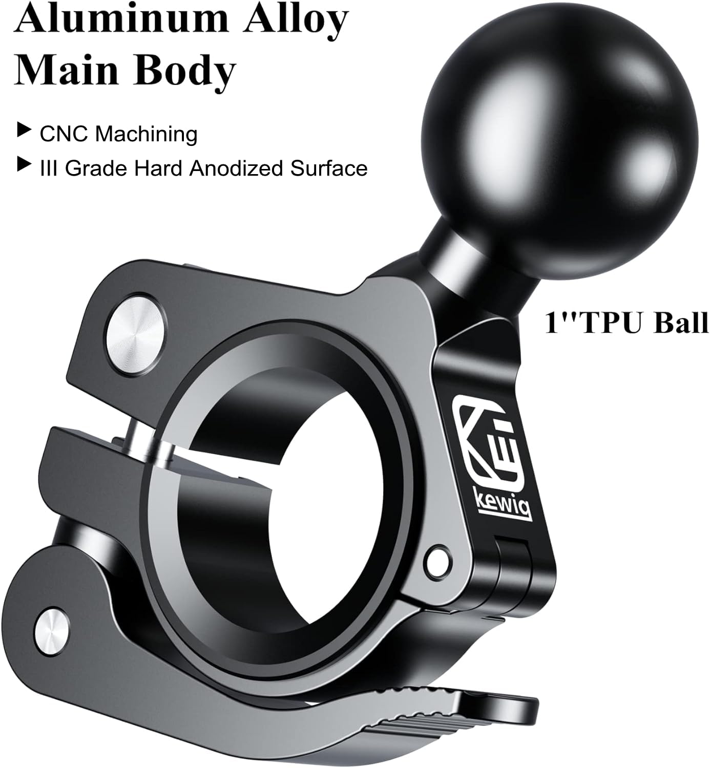 Brcovan Handlebar Clamp Mount With 1'' Tpu Ball Compatible With Ram Mounts Double Socket Arm Fit Rail 0.5'' 0.87'' 1'' 1.26'' To