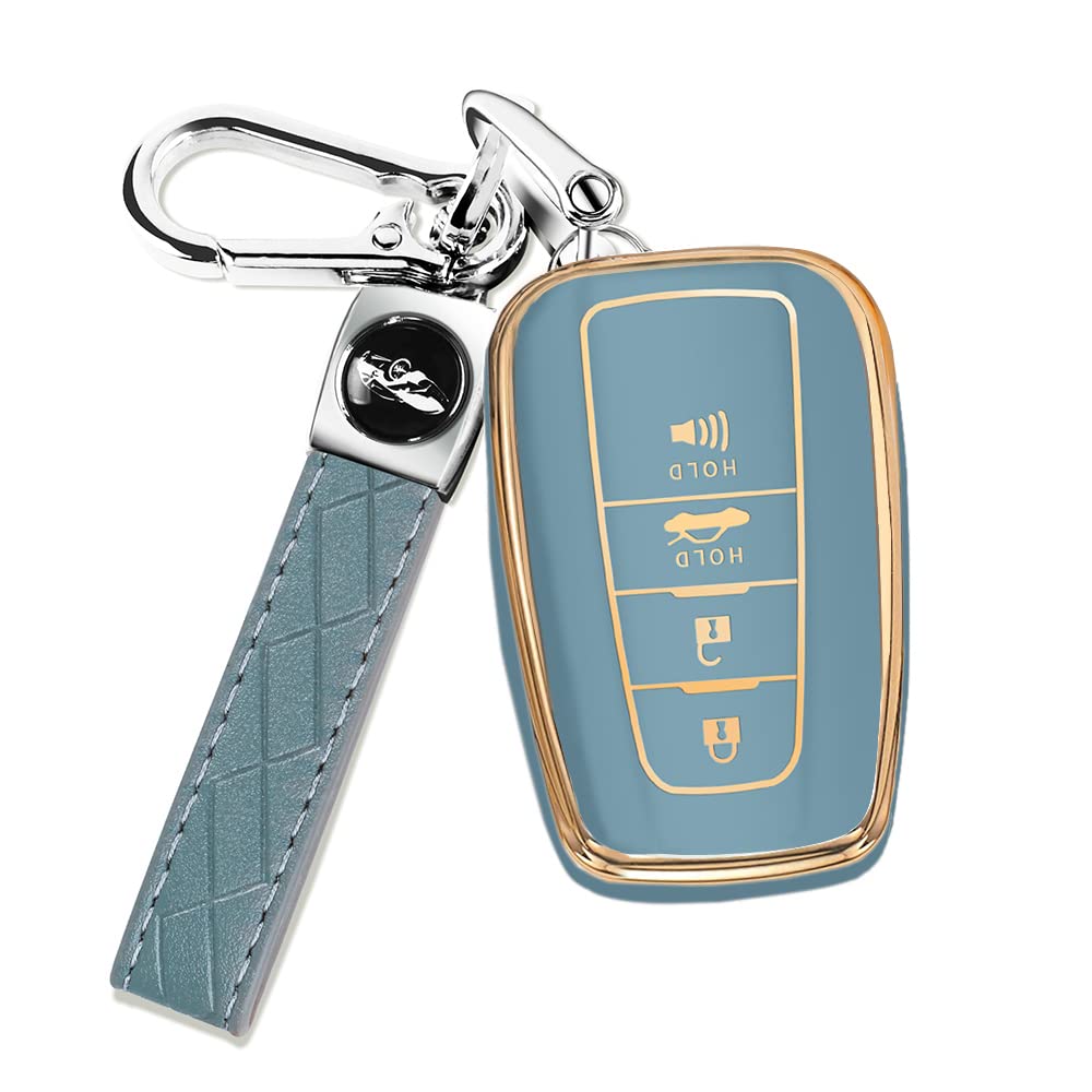 Qbuc For Toyota Key Fob Cover With Keychain Premium Tpu Key Fob Case Suitable For 2018-2024 Highlander Rav4 Camry Avalon C-Hr Corolla Gt86 (Style 2-Blue)