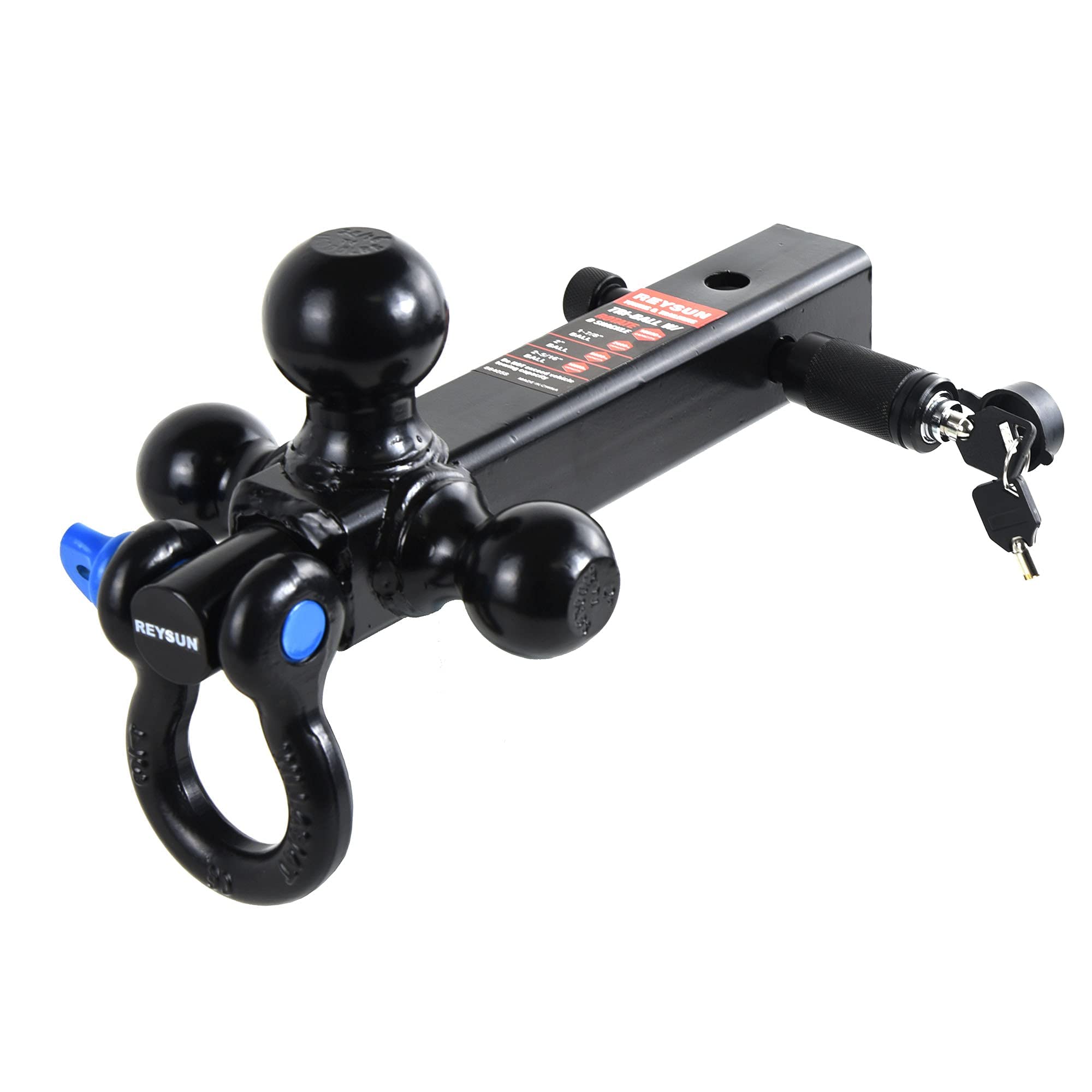 Reysun 864058 Recovery Trailer Hitch Tri Ball Mount And 360 Swivel Tow Shackle, Fits For 2' Receiver, Class V Hitch Lock Included…