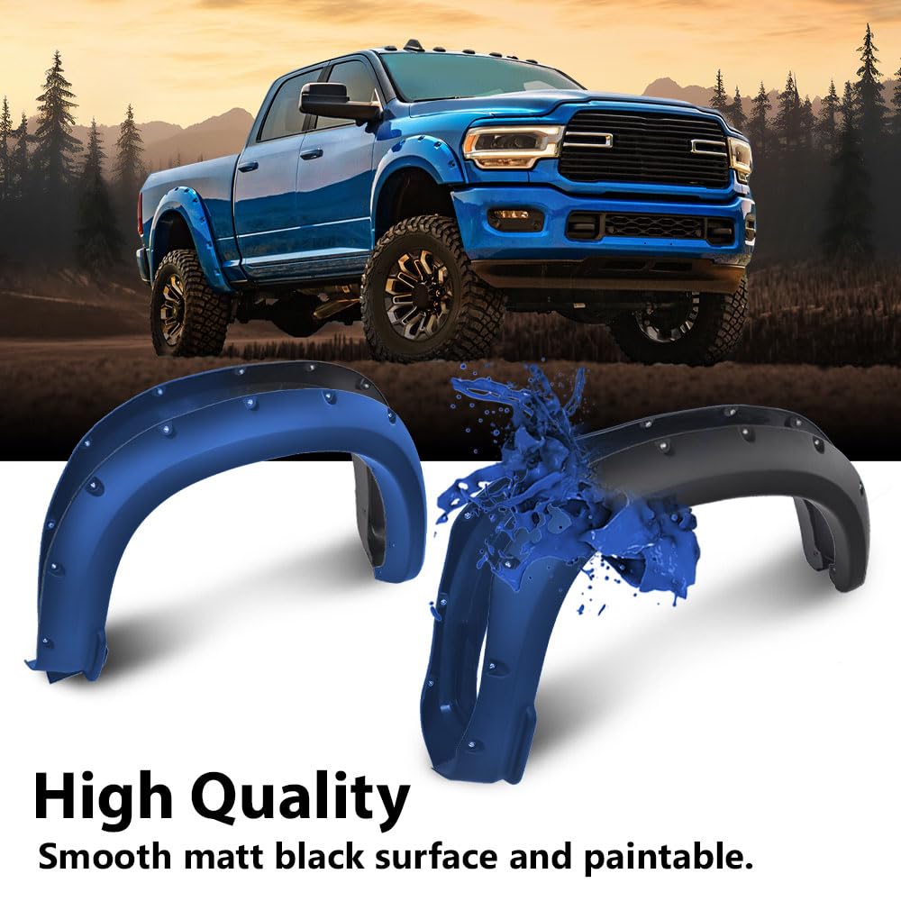 G-Plus Fender Flares Modified 4Pcs Matte Black Compatible With Dodge Ram 2500 3500 2019-2022 Pocket Rivet Smooth (Not Fit Dually