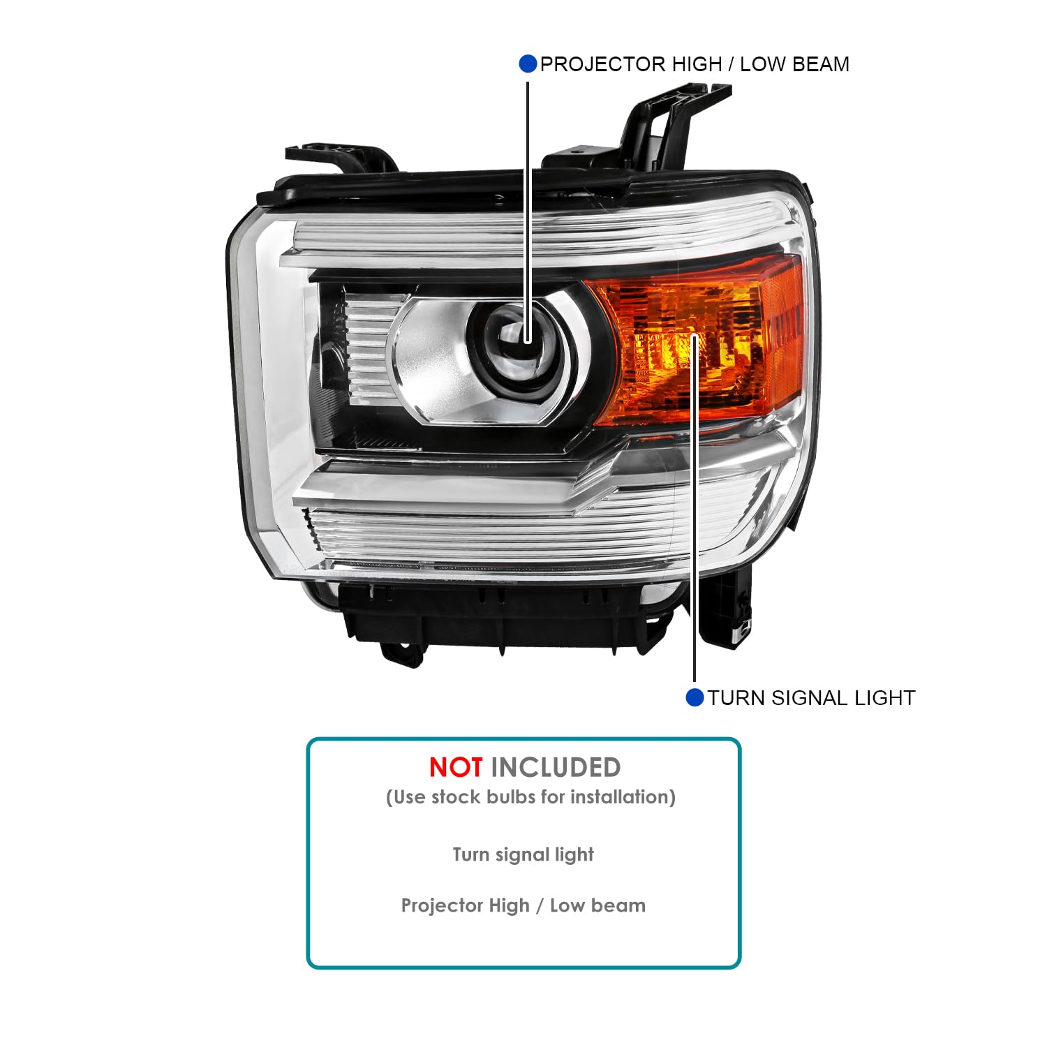 Spec-D Tuning Chrome Housing Clear Lens Projector Driver Left Side Headlight Compatible with 2014-2015 GMC Sierra 1500 2500 3500