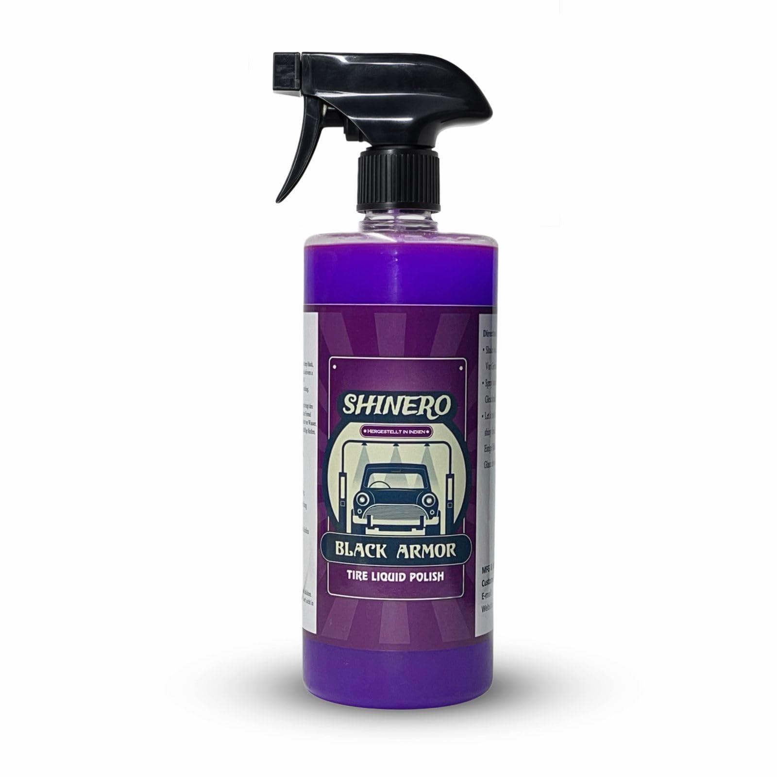 Shinero Black Armor Tyre shiner liquid polish spray (500 ML) | Tire Shiner and protector Deep Black shine | LongLasting Glossy 