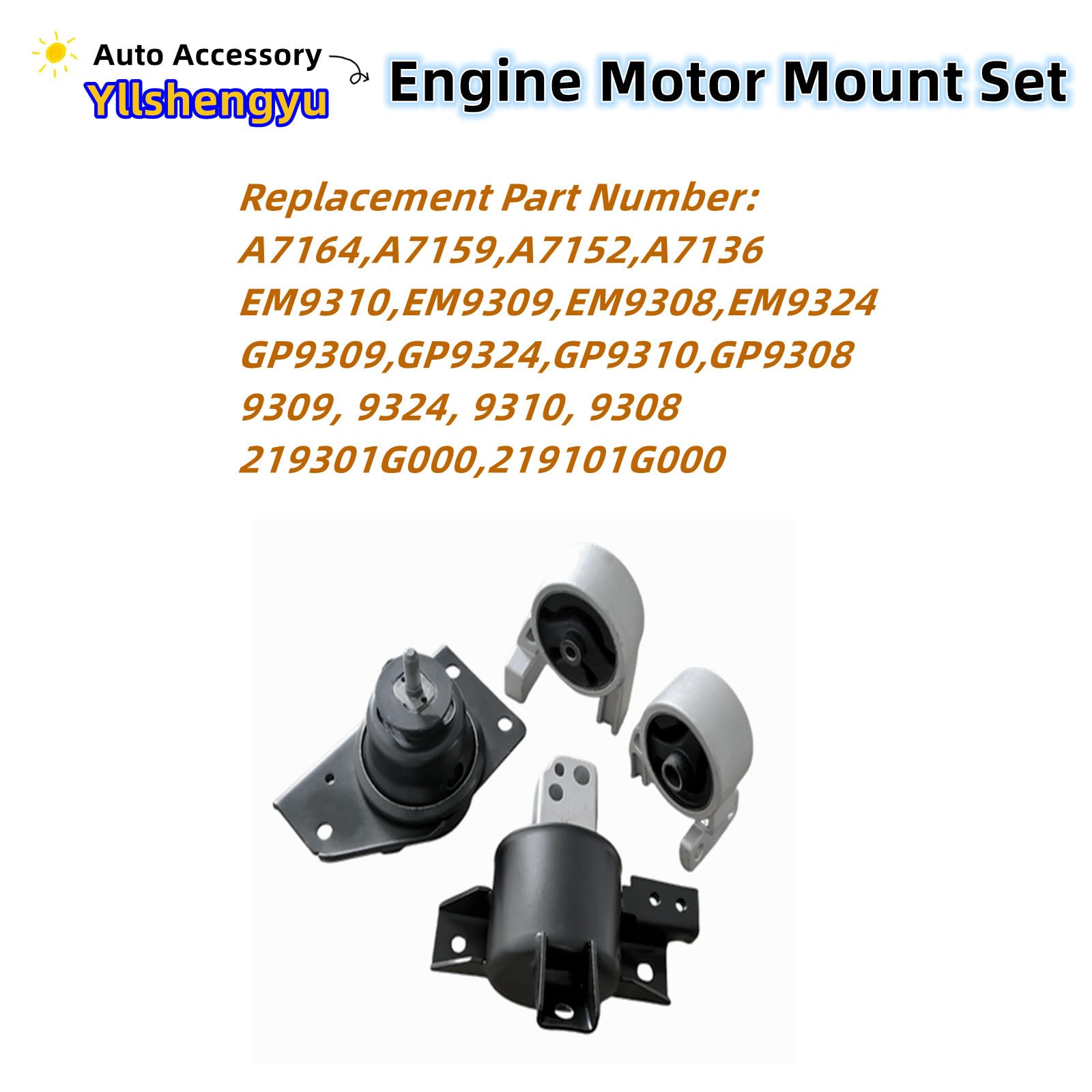 Yllshengyu Engine Motor Transmission Mount Set 4Pcs for Accent/Rio/Rio5 2006-2011 L4 1.6L Steel Rubber Replacement Models 9309