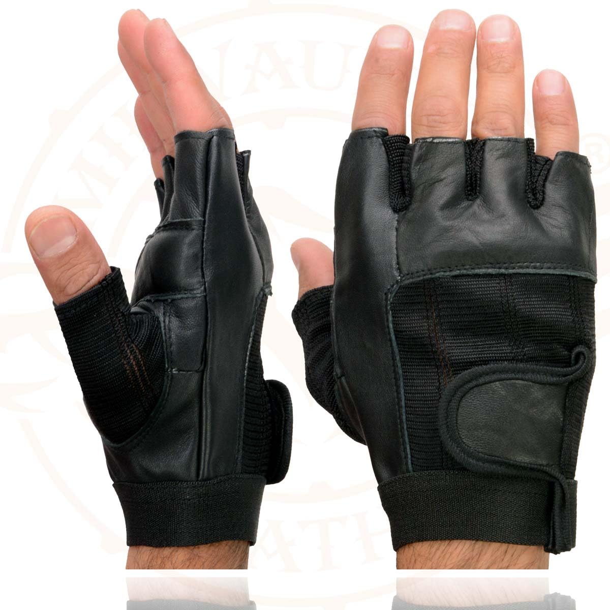 Milwaukee Leather Sh217 Men'S Black Leather Gel Padded Palm Fingerless Motorcycle Hand Gloves W/Breathable Mesh Material - 3X-La