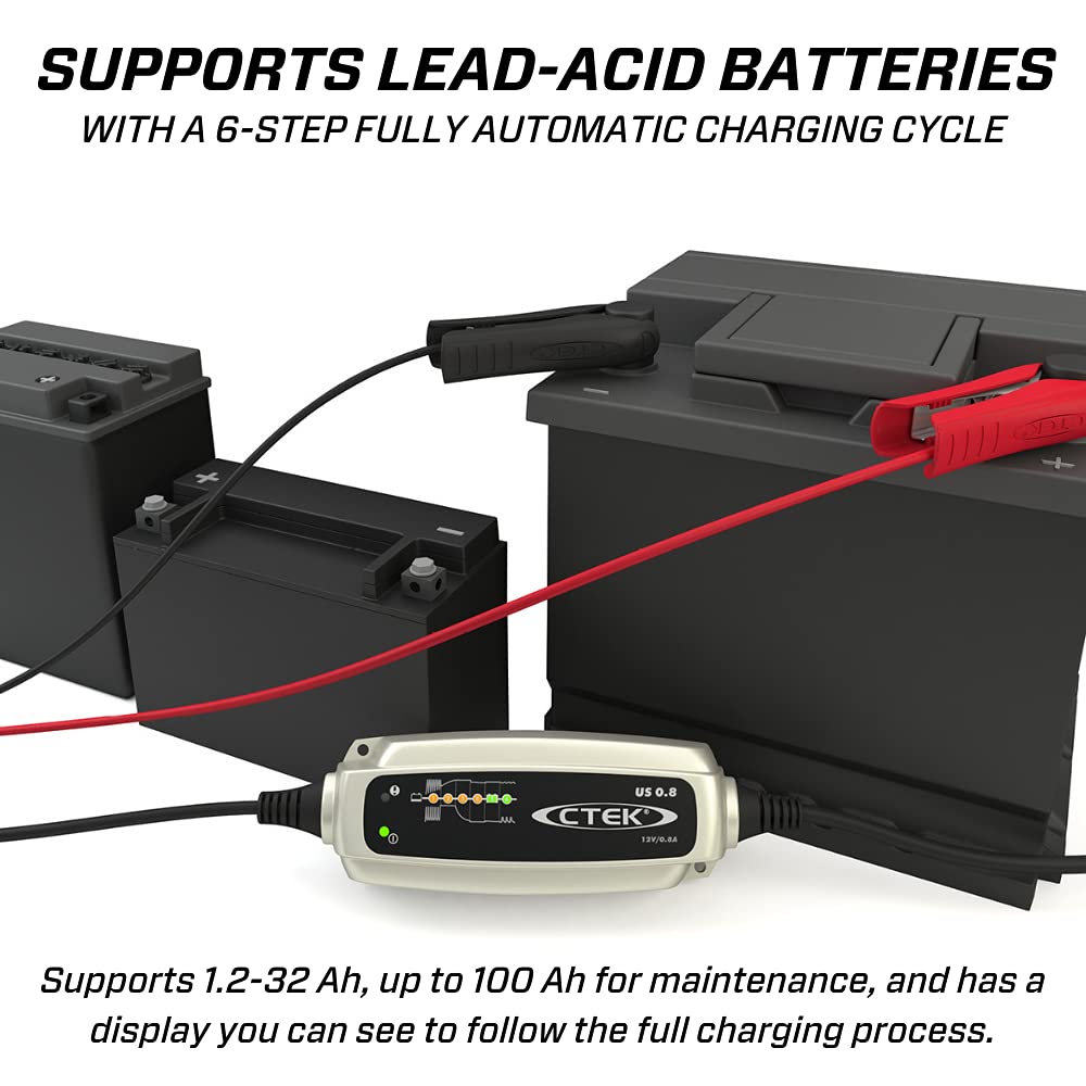 Ctek (56-865) Us 0.8 12 Volt Fully Automatic 6 Step Battery Charger,Black