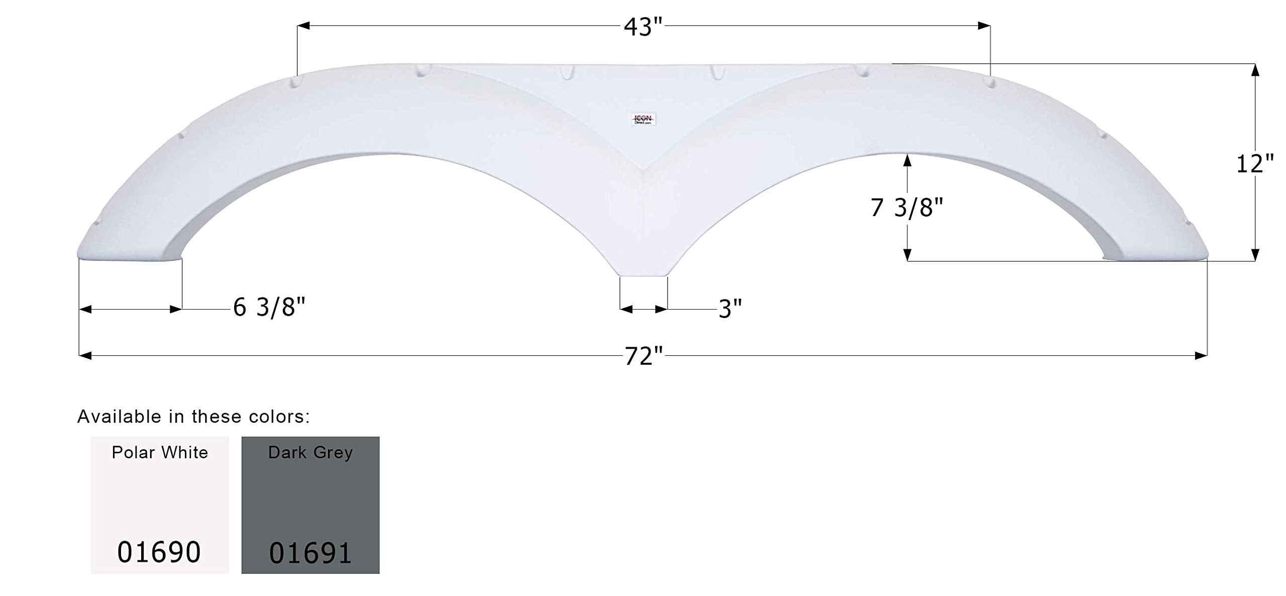 Icon 01690 Tandem Axle Fender Skirt Fs790 For Dutchmen - Polar White
