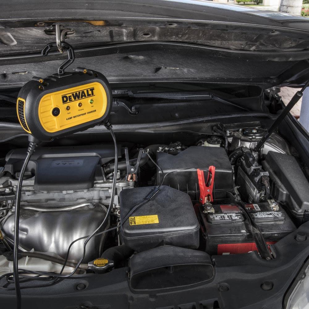 DEWALT DXAEWPC4 Fully Automatic 4 Amp 12V Waterproof Battery Charger/Maintainer - Black with Cable Clamps