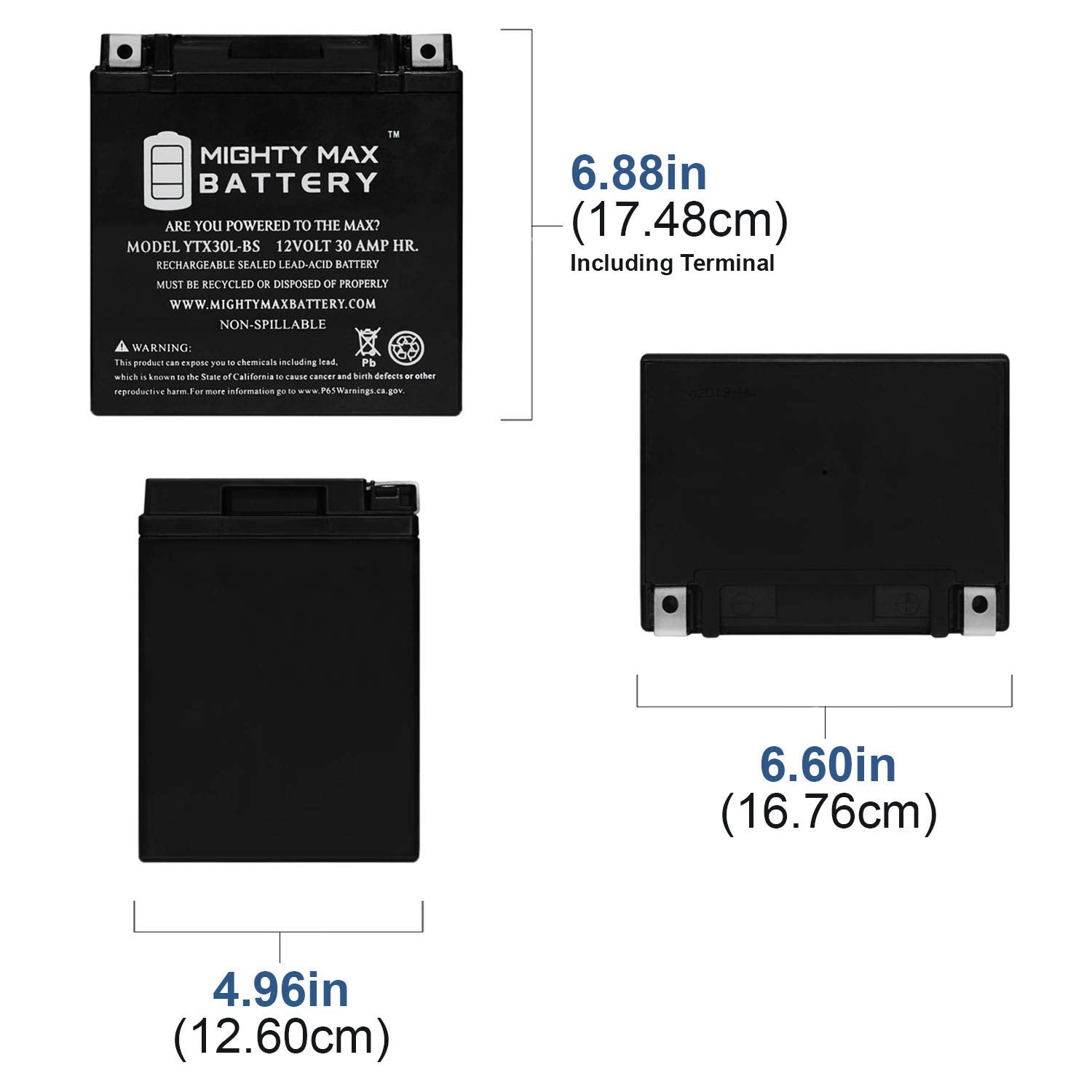 Mighty Max Battery Ytx30L-Bs -12 Volt 30 Ah, 385 Cca, Rechargeable Maintenance Free Sla Agm Motorcycle Battery
